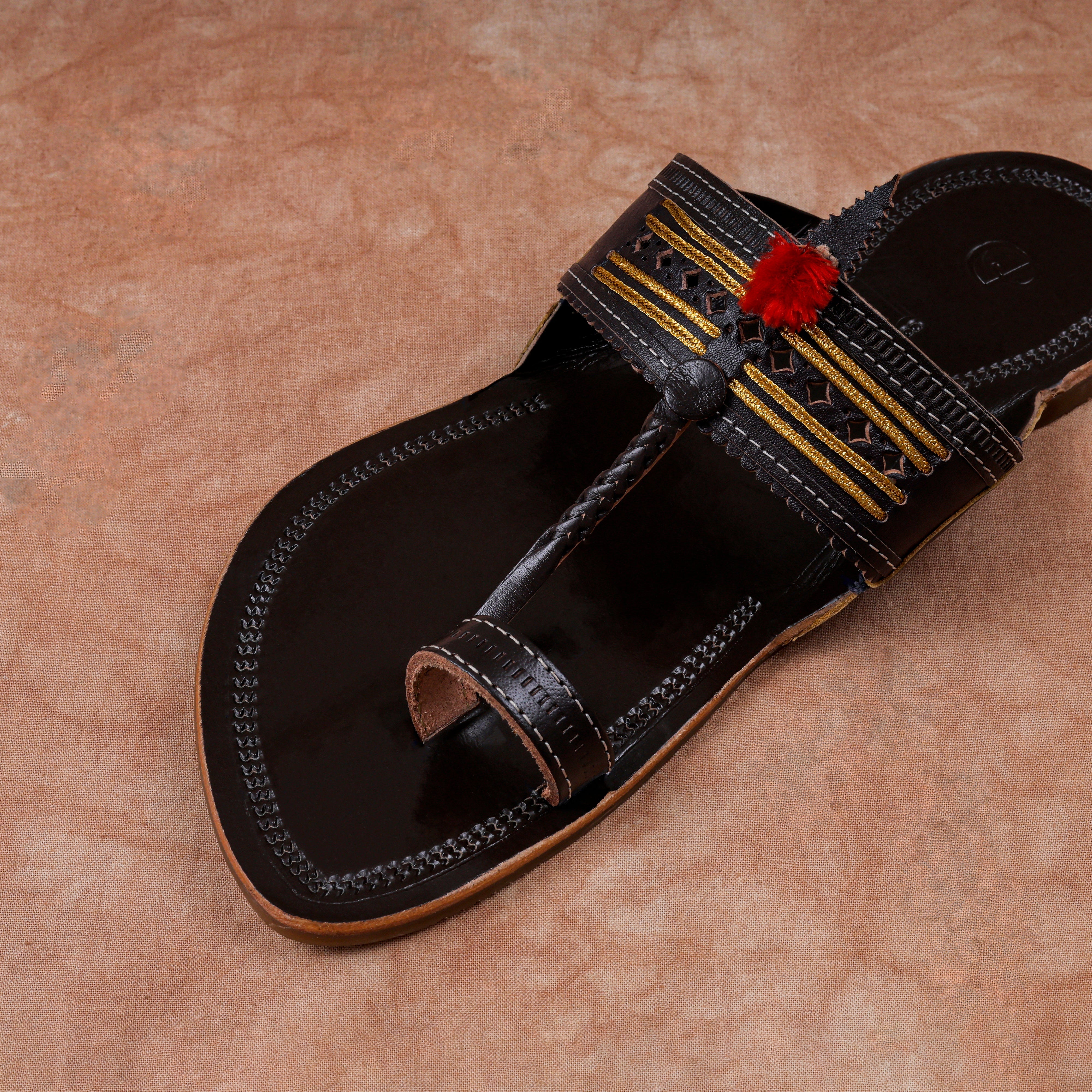 Glossy Dark Brown Leather Kolhapuri Sandals