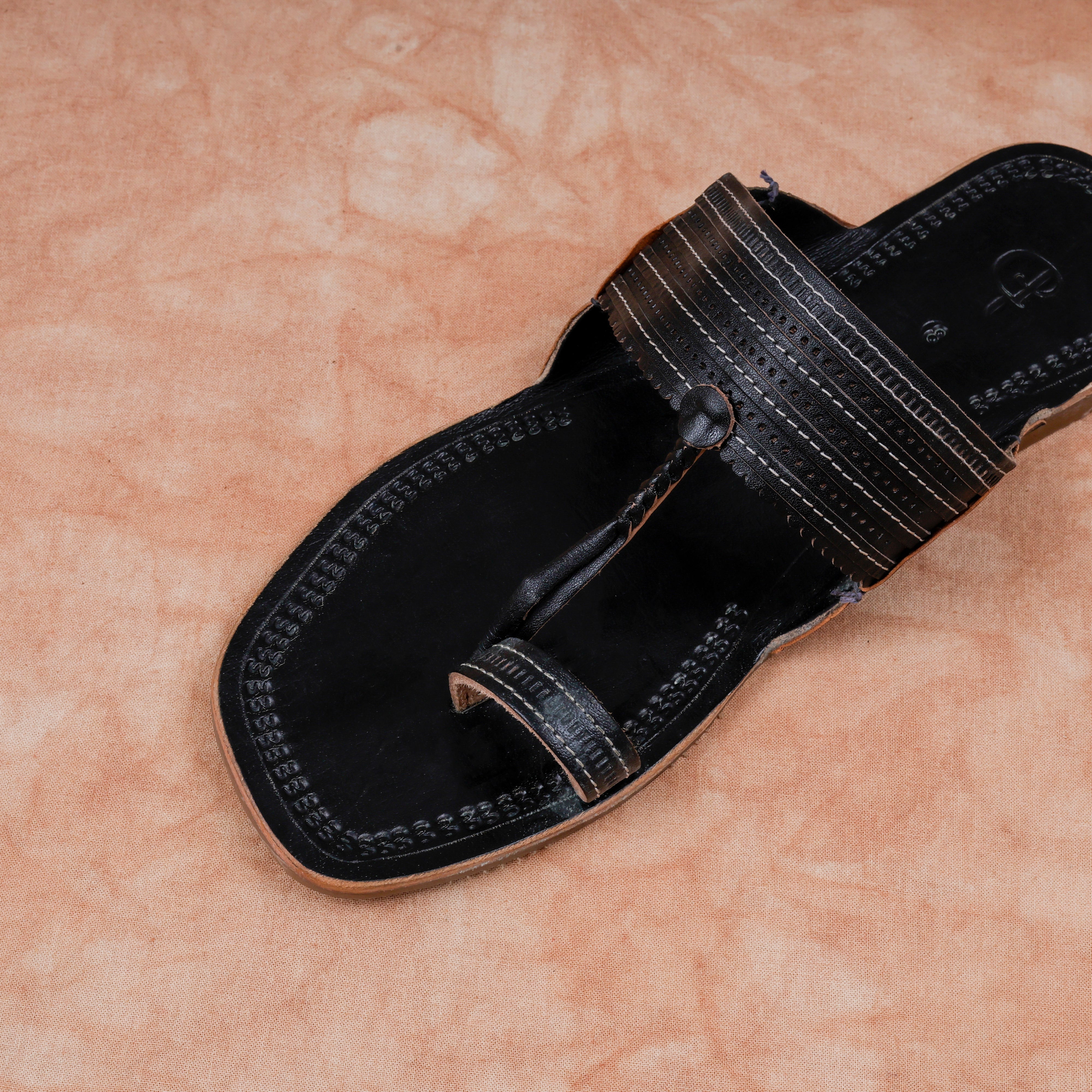 Black Patent Leather Kolhapuri Sandals