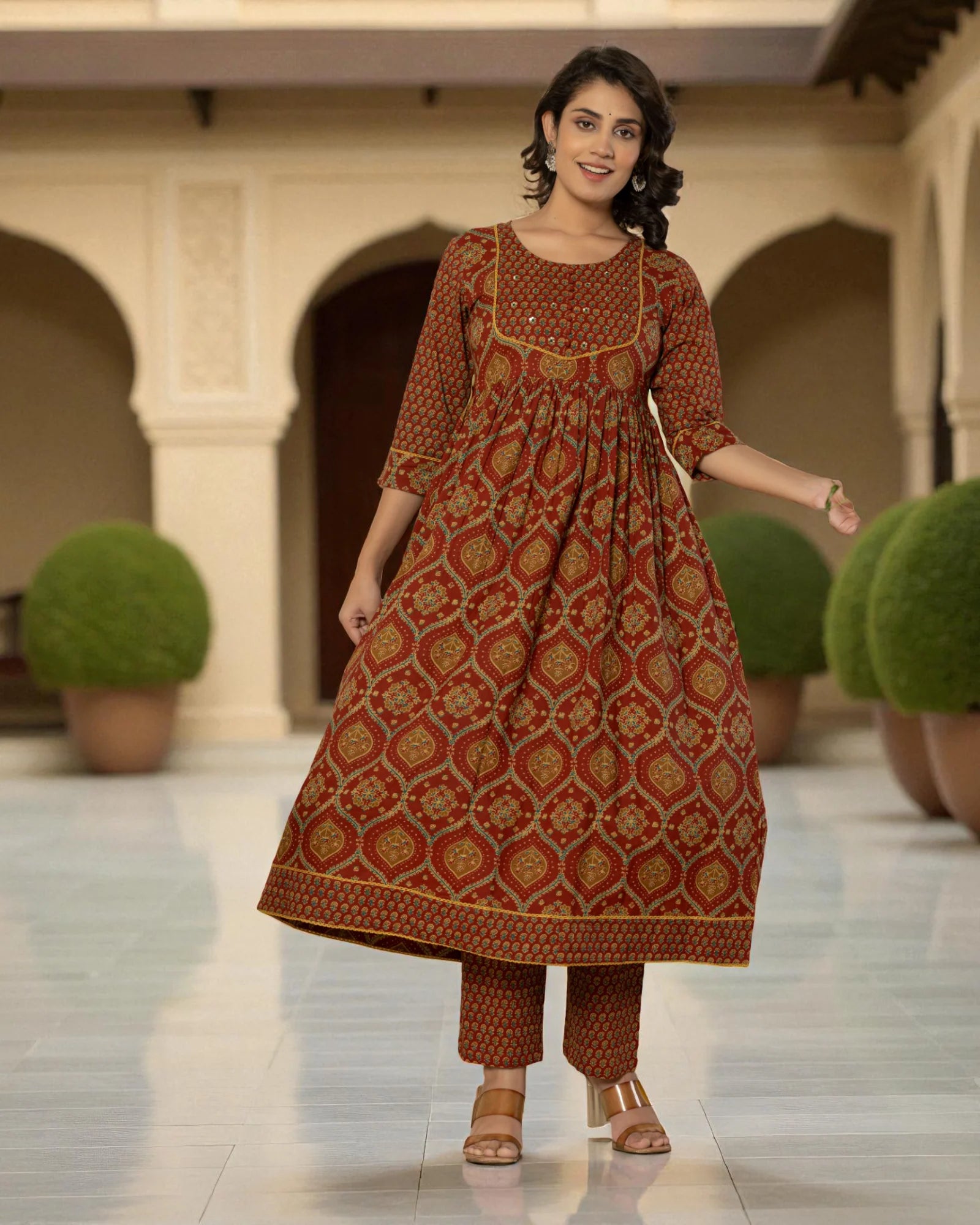 Floral Yoke Kurta Set with Printed Dupatta