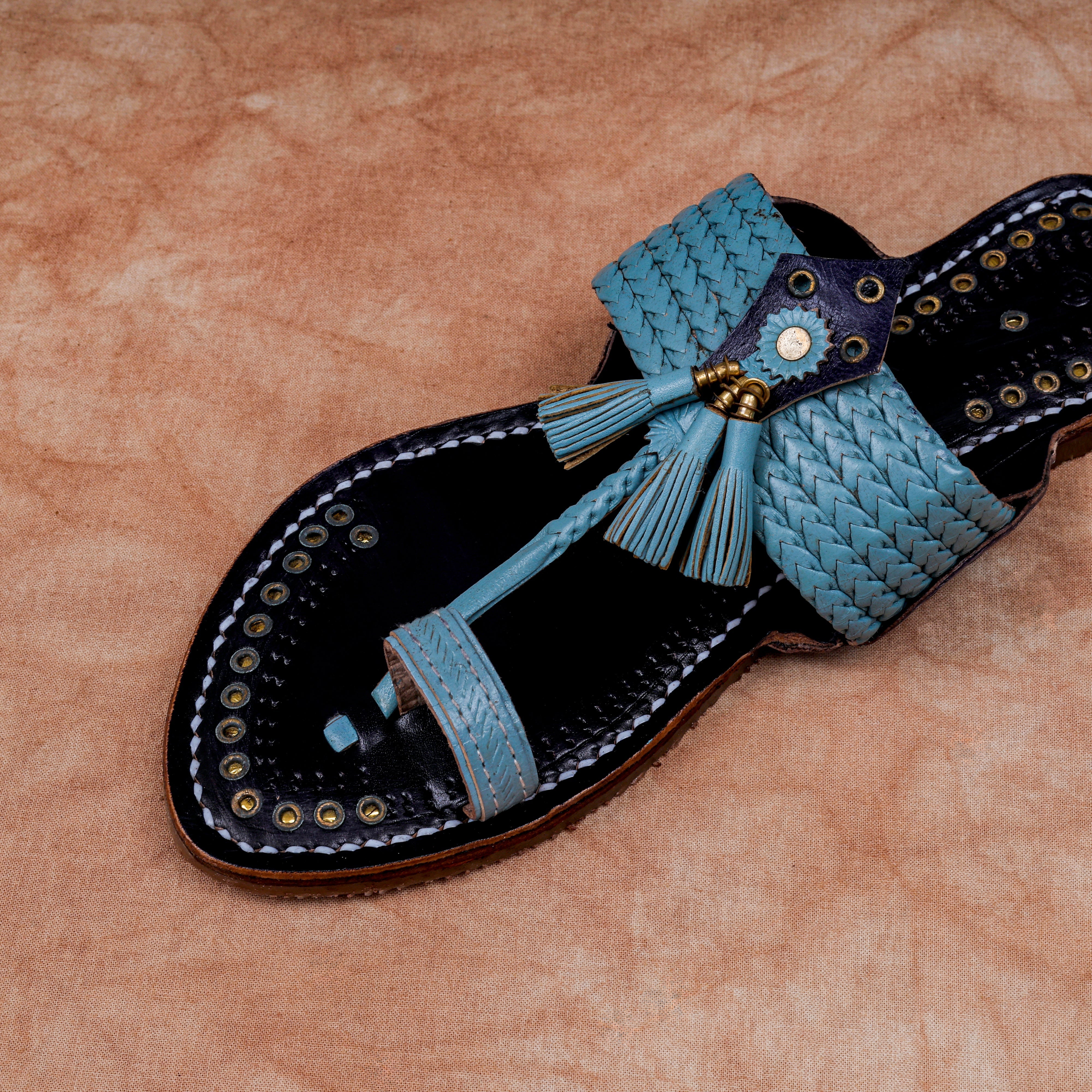 Two Tone Black Artisan Leather Flats