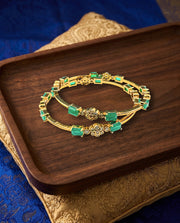 Sophisticated Green Rectangular Stone Bangles