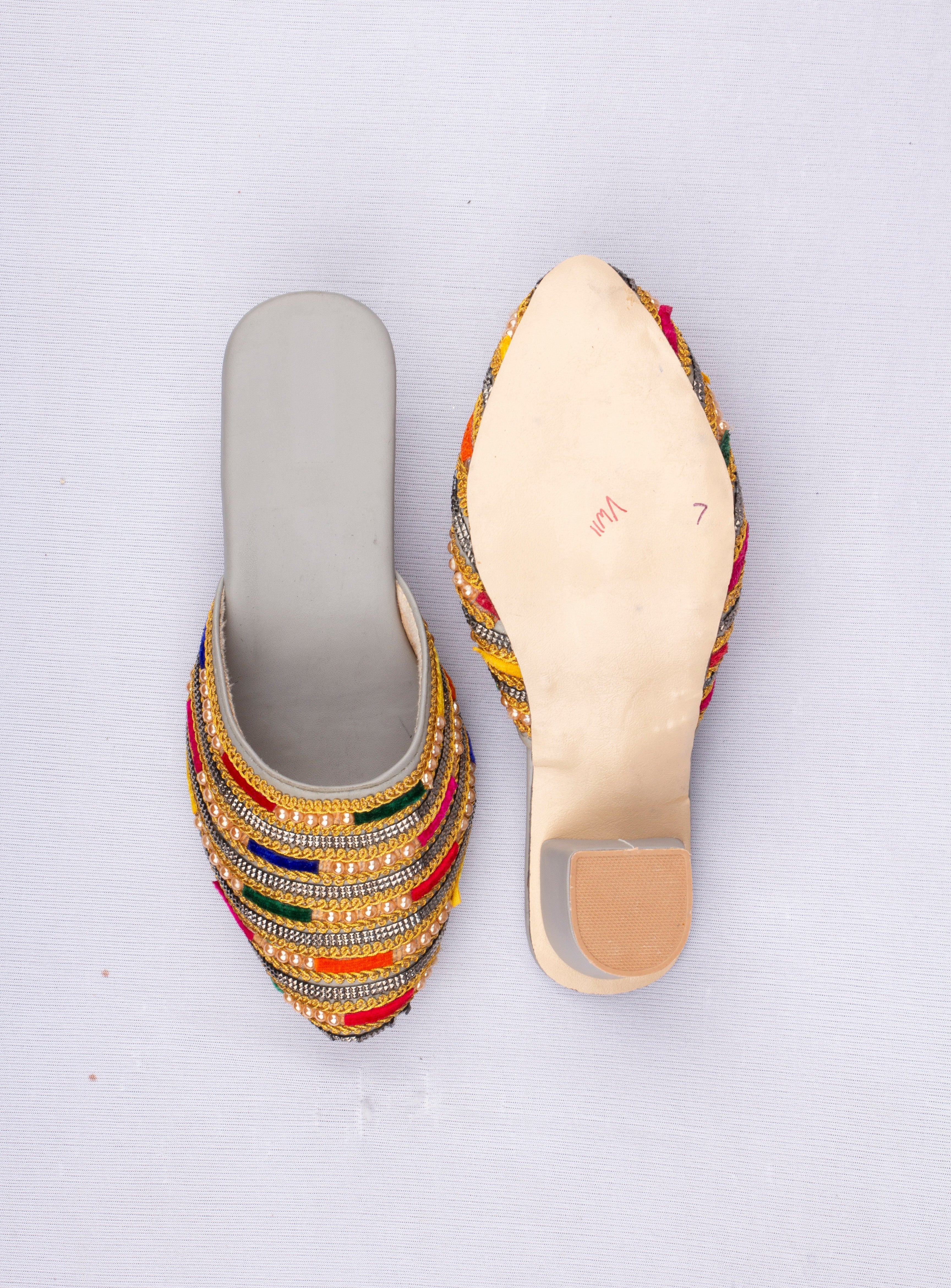 Two Tone Yellow Ethnic Mules