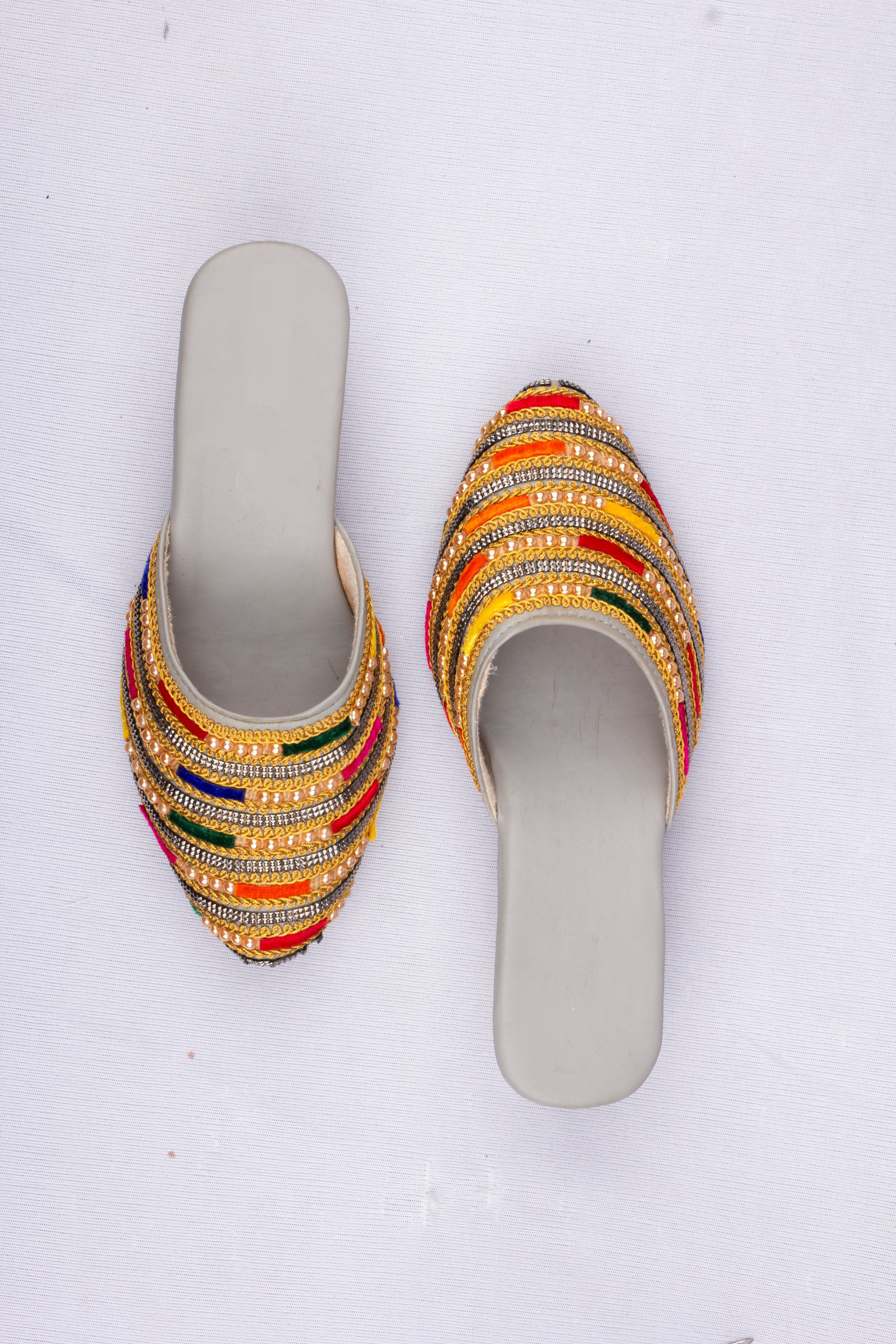 Two Tone Yellow Ethnic Mules