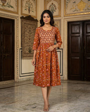 Brown Floral Cotton Ethnic Gown