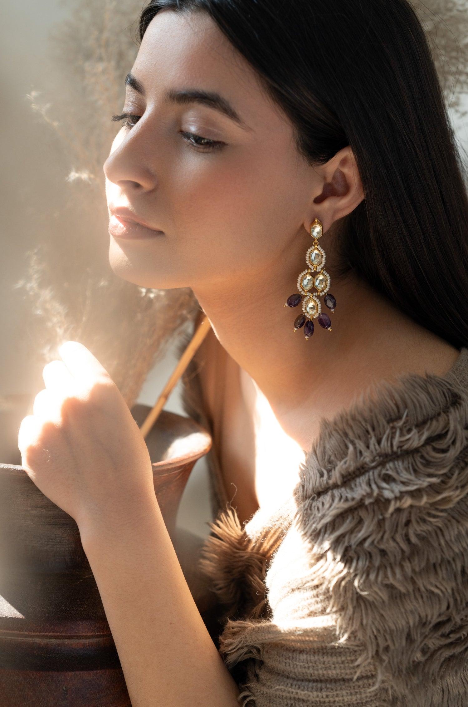 Amethyst Kundan Elegance Earrings - Dyulokha
