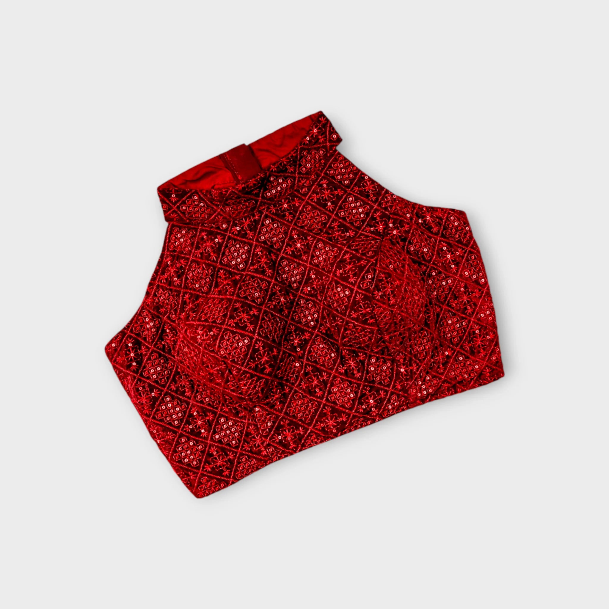 Velvet Jewel Neck Readymade Blouse