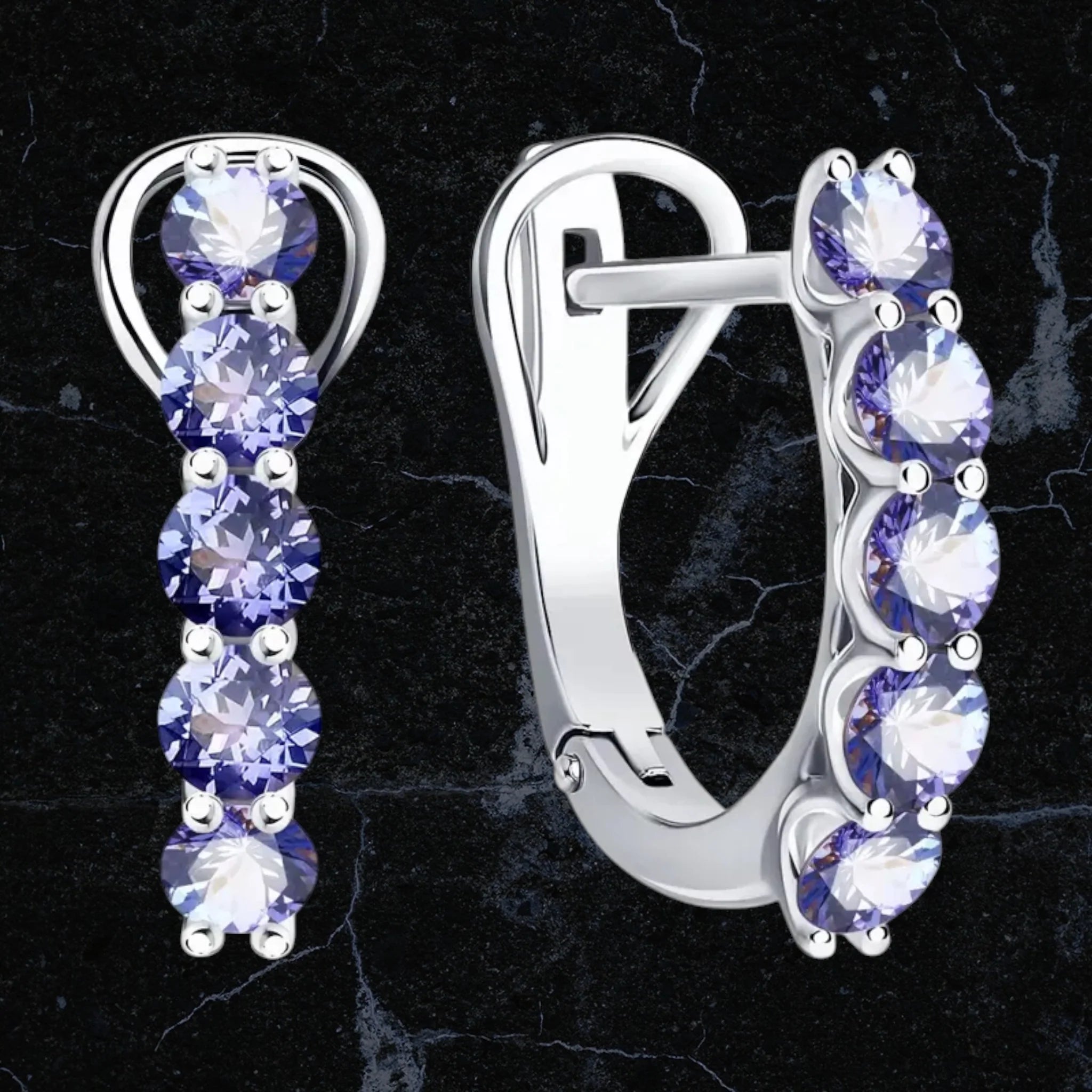Blue Zircon Geometric Silver Earrings in White Gold