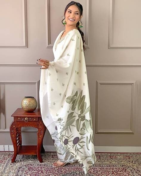 White Chanderi Silk Embroidered Kurta Set