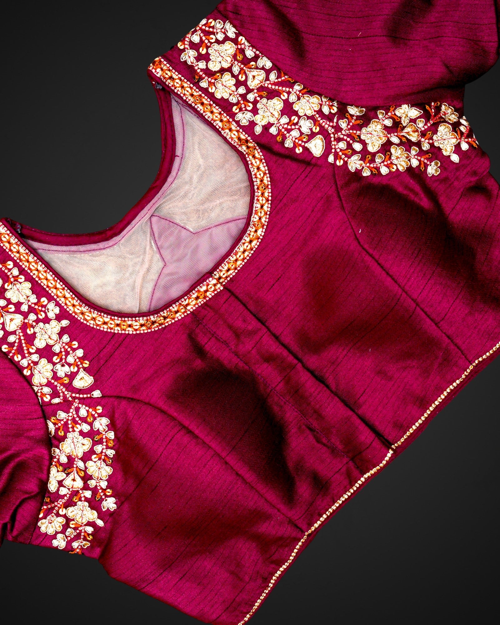 Silk U Neck Cutout Back Readymade Blouse