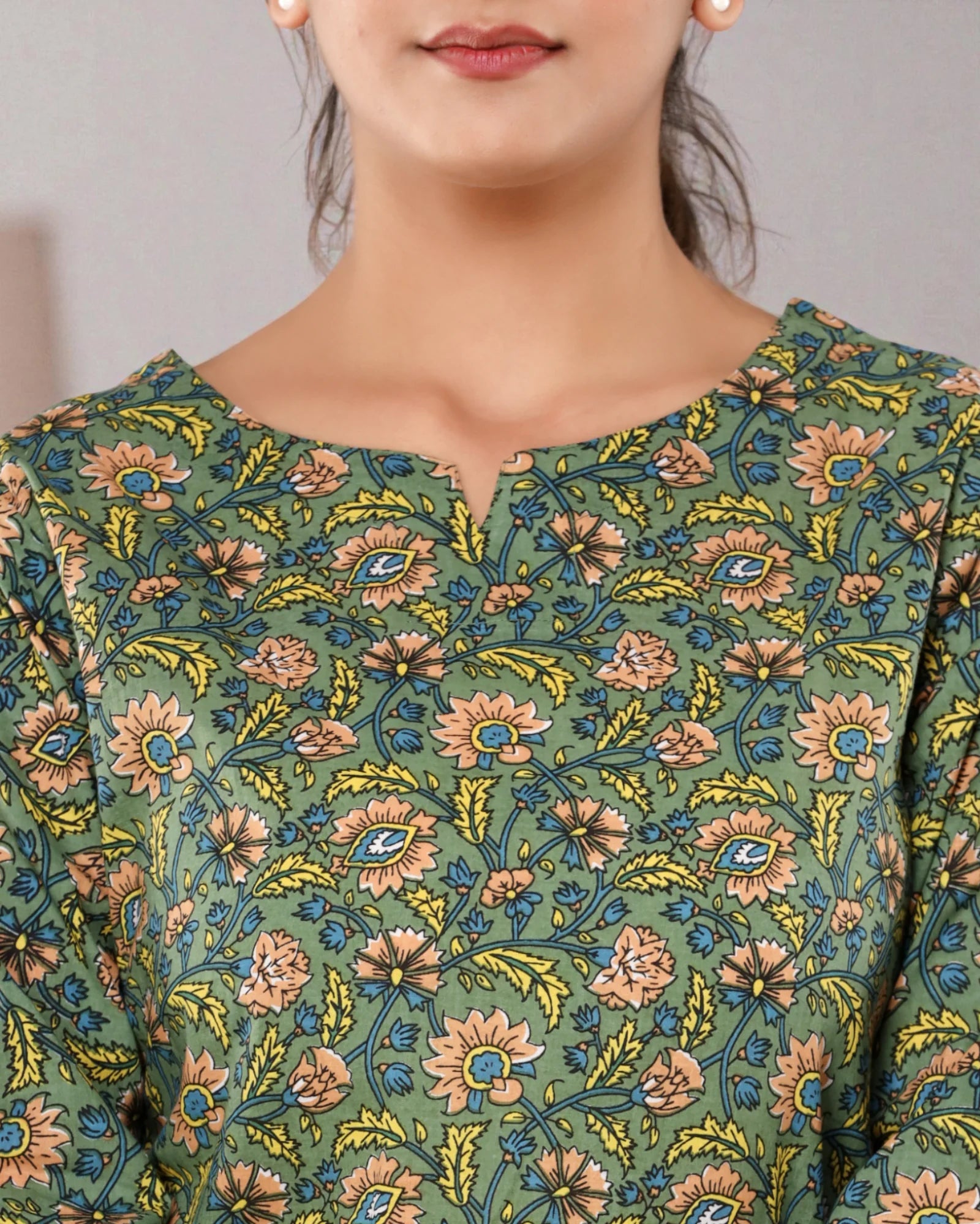 Mehendi Green Floral Cotton Night Suit