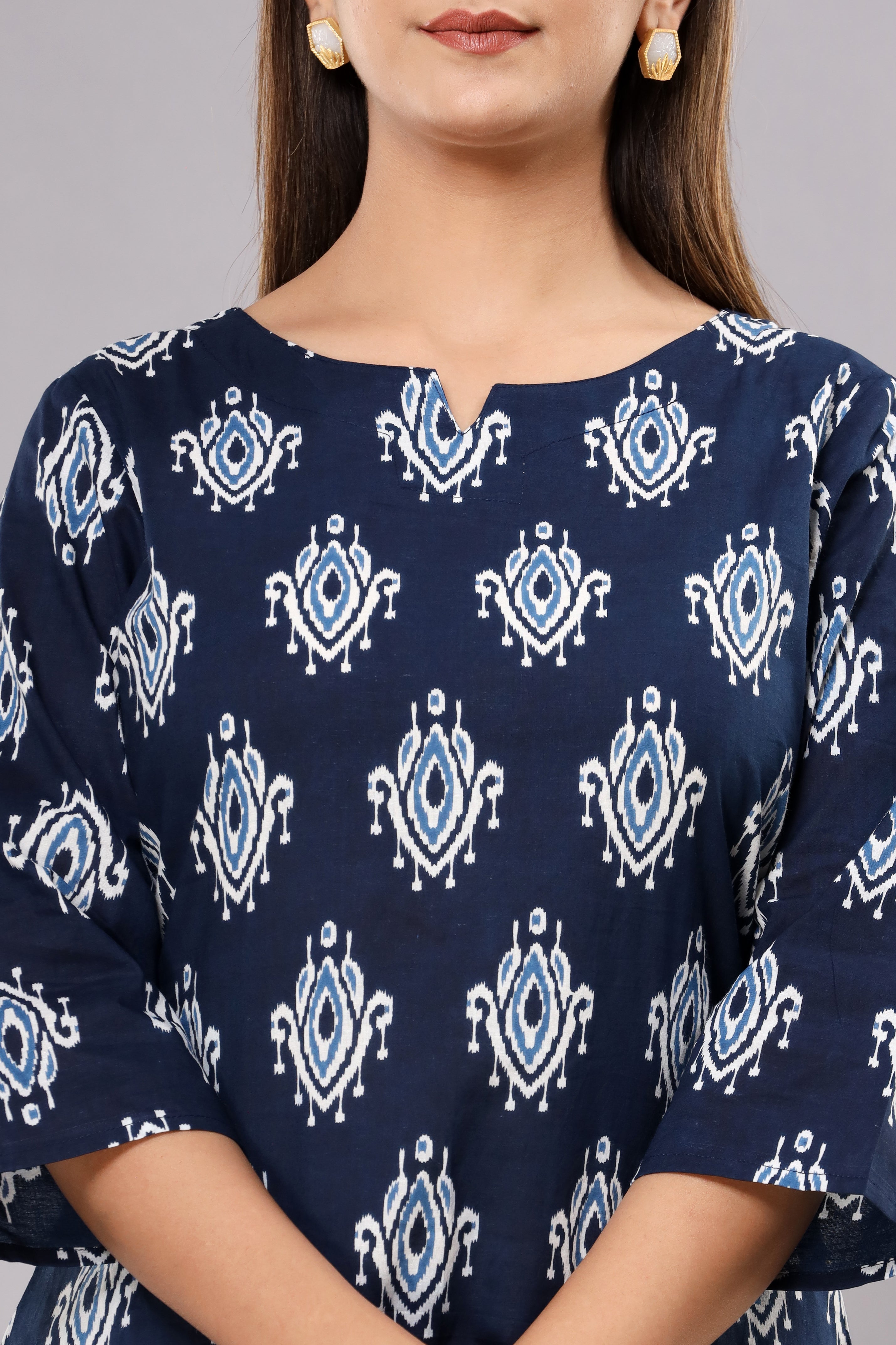 Navy Blue Cotton Printed Night Suit