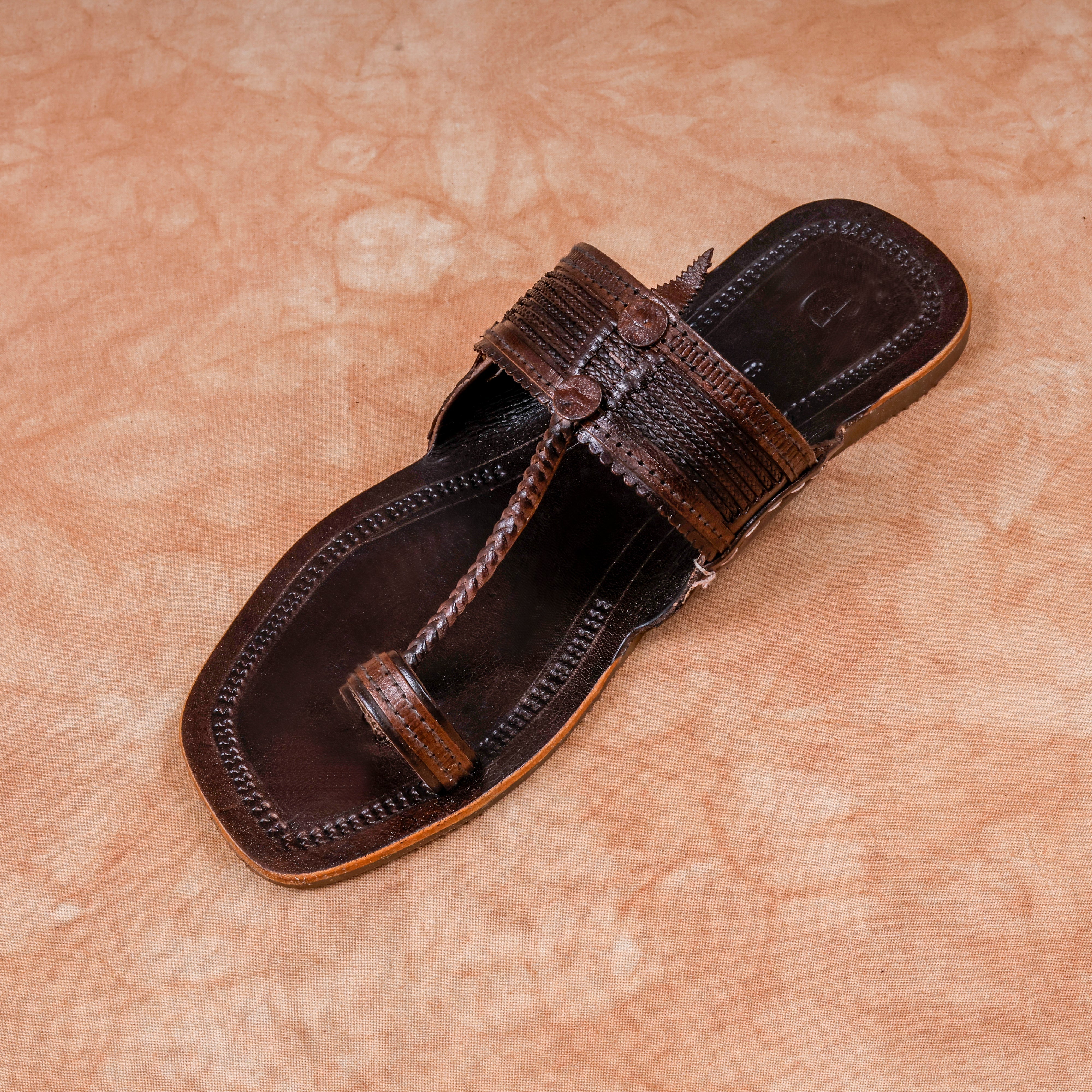Dark Brown Handcrafted Leather Kolhapuri Sandals
