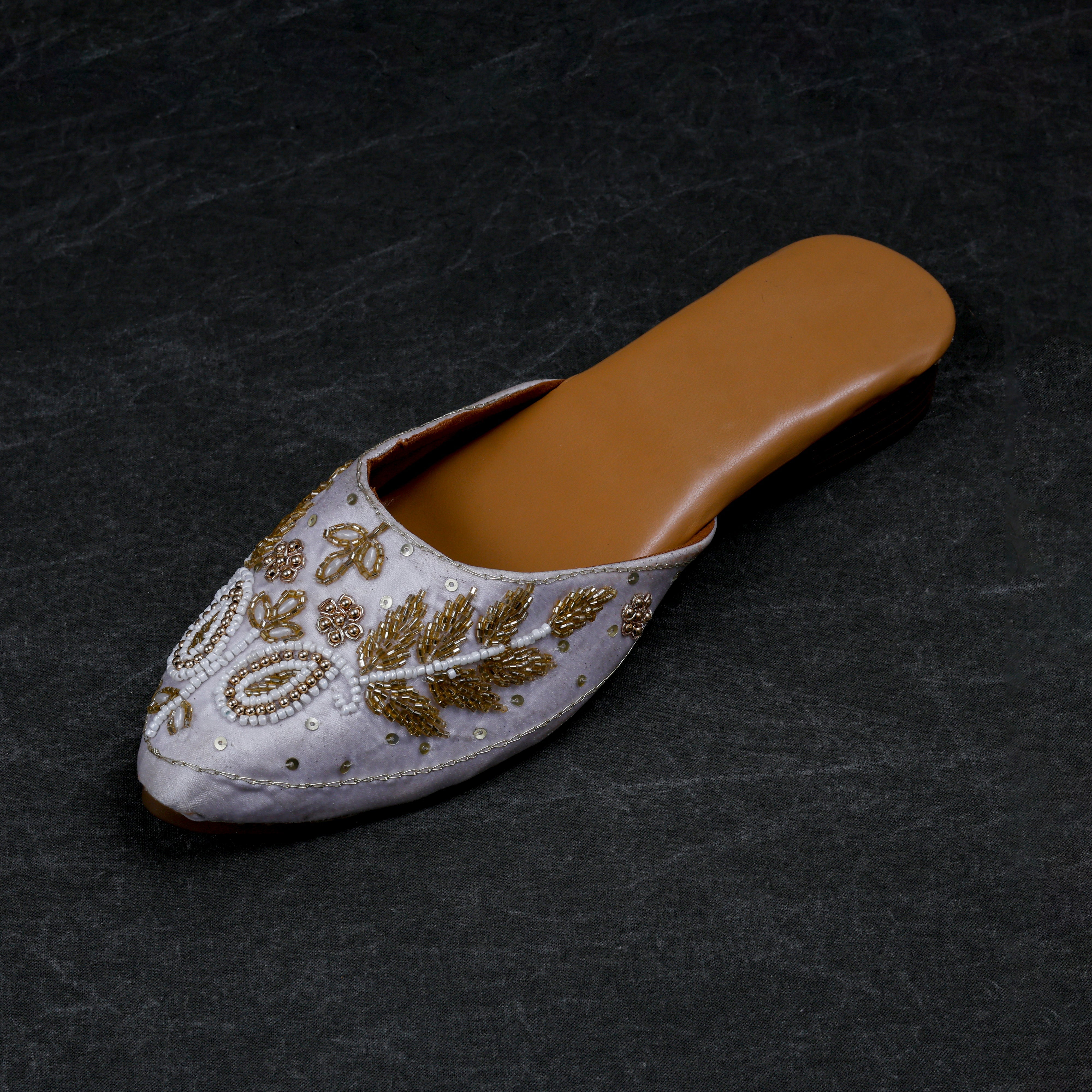 Two Tone Off White Mules With Textured Detail