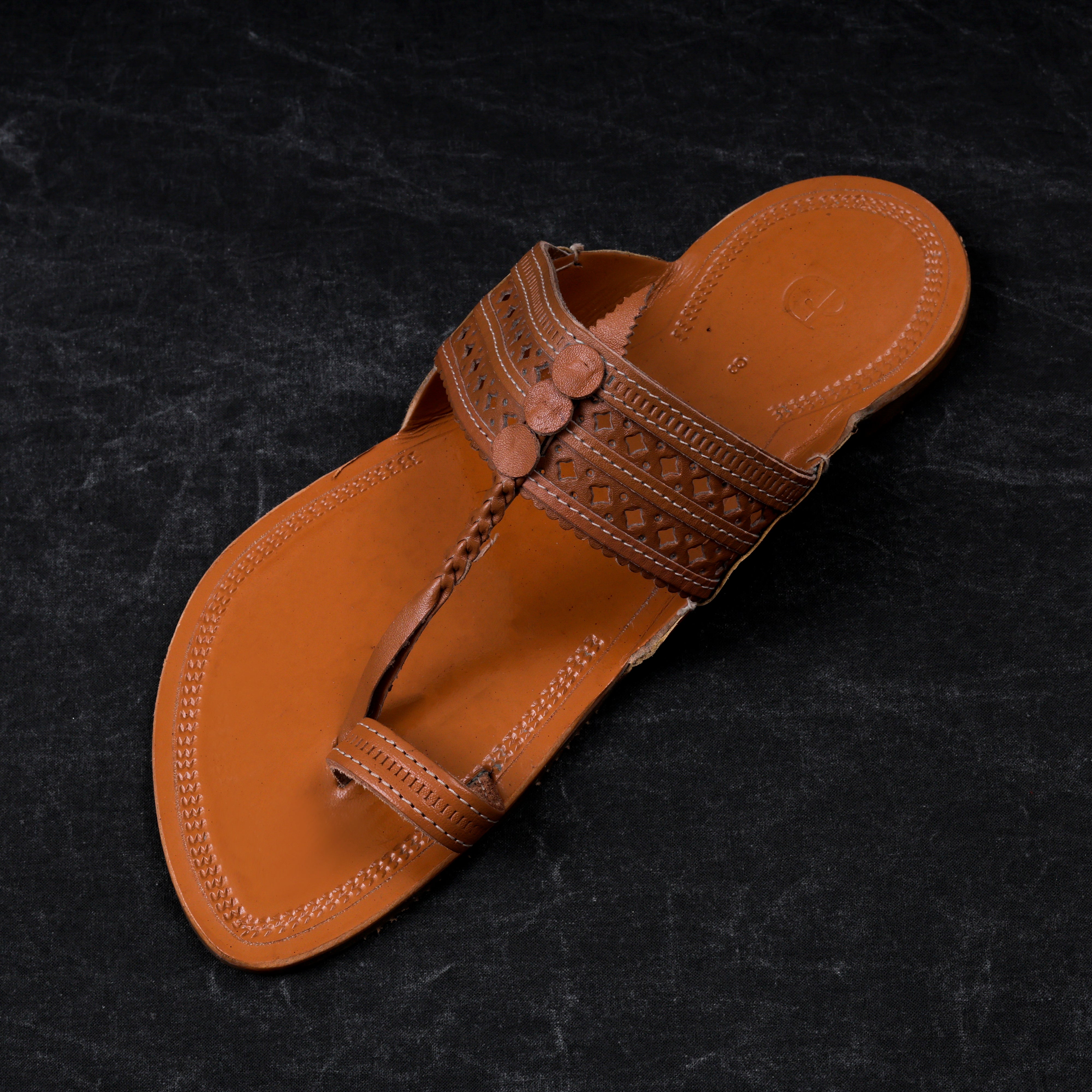Tan Leather Open Toe Kolhapuri Sandals