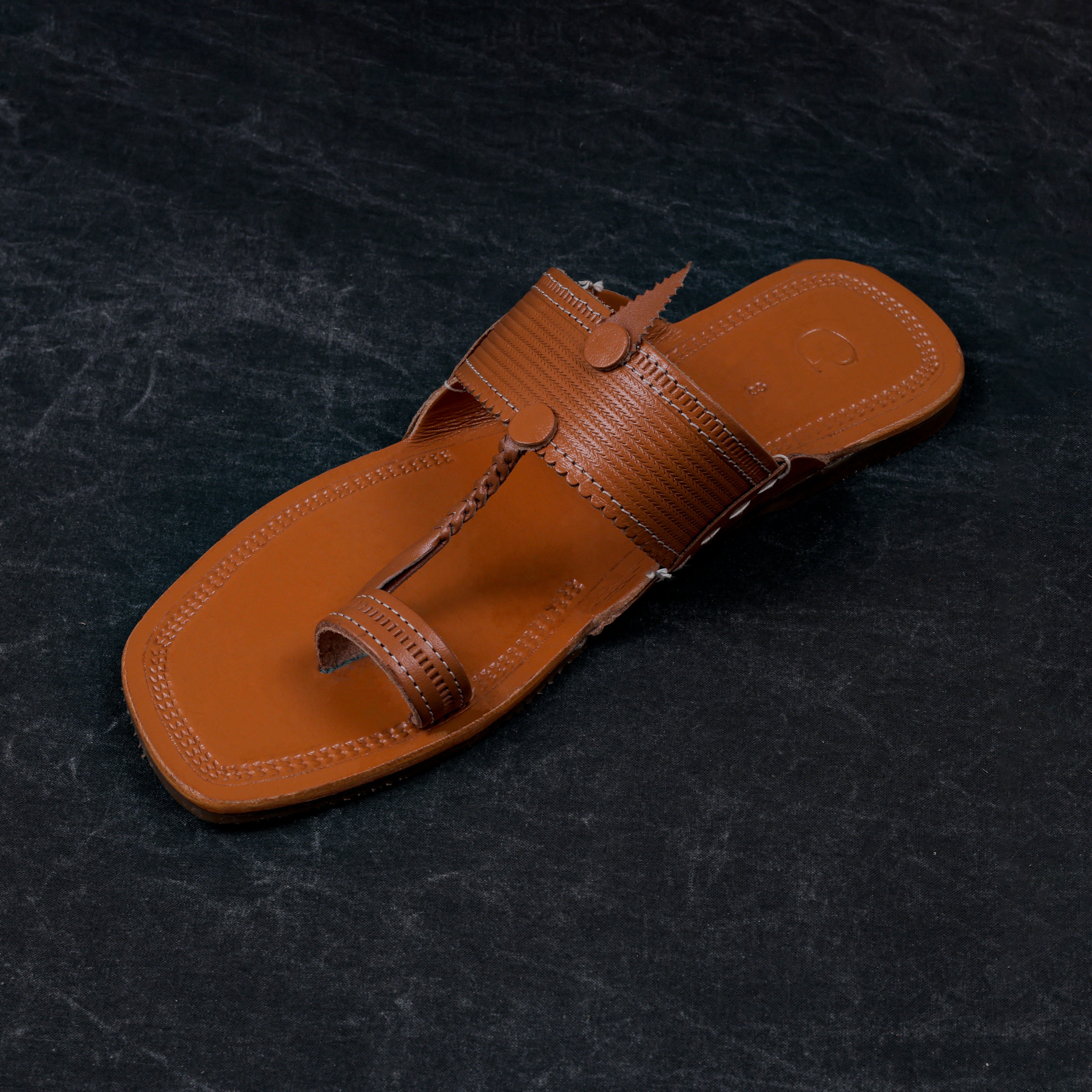 Tan Patent Leather Kolhapuri Sandals