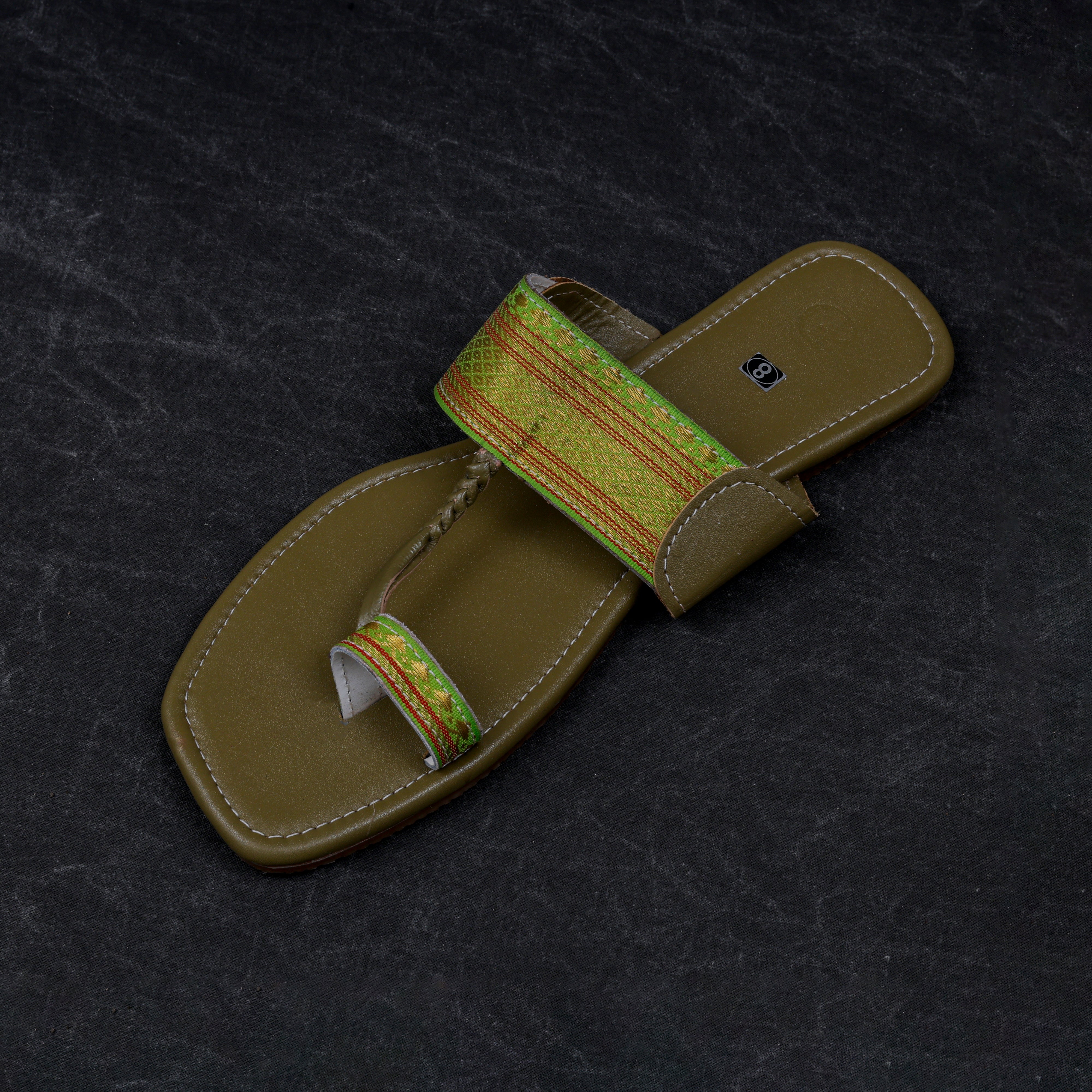 Olive Green Leather Kolhapuri Flats