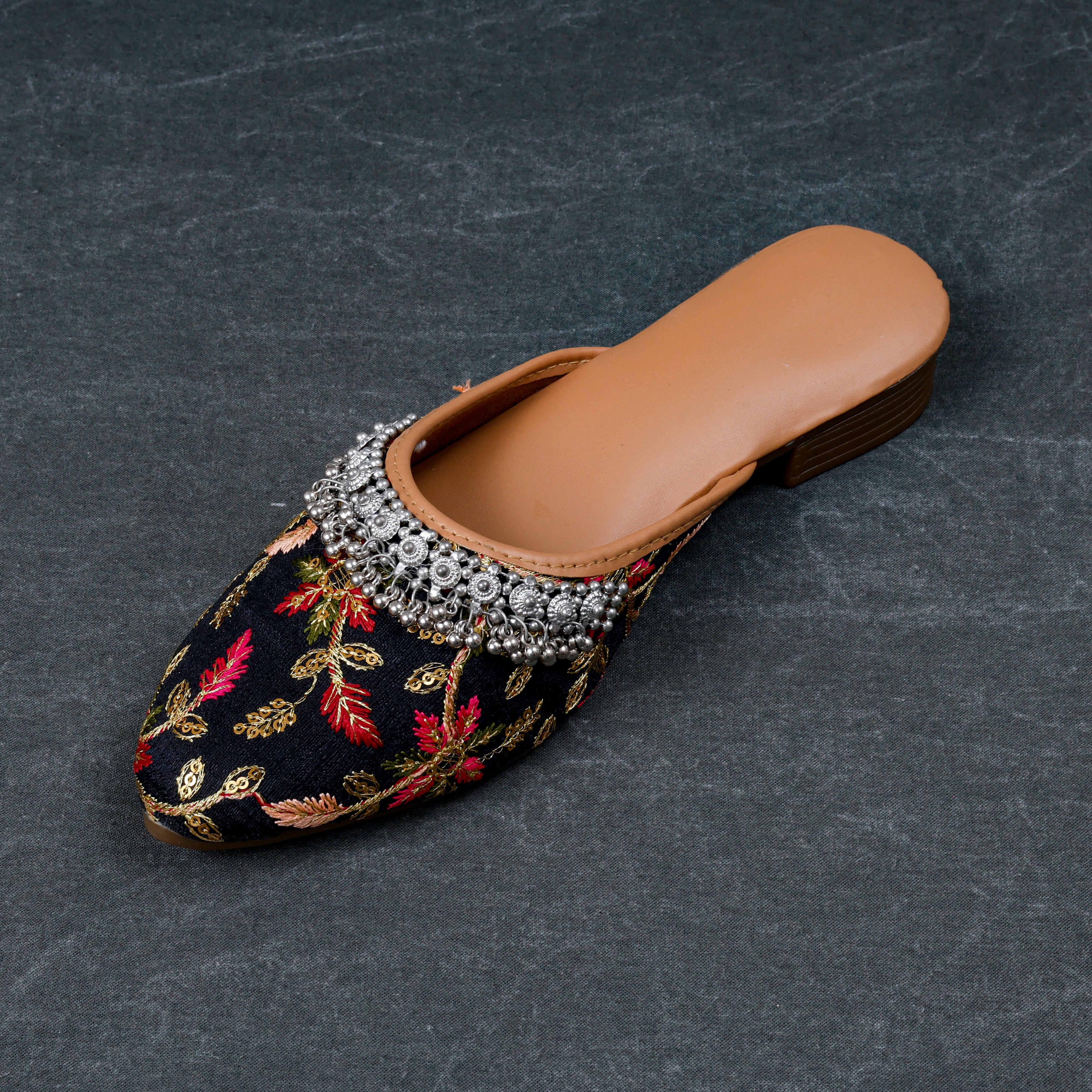 Black Soft Fabric Almond Mules