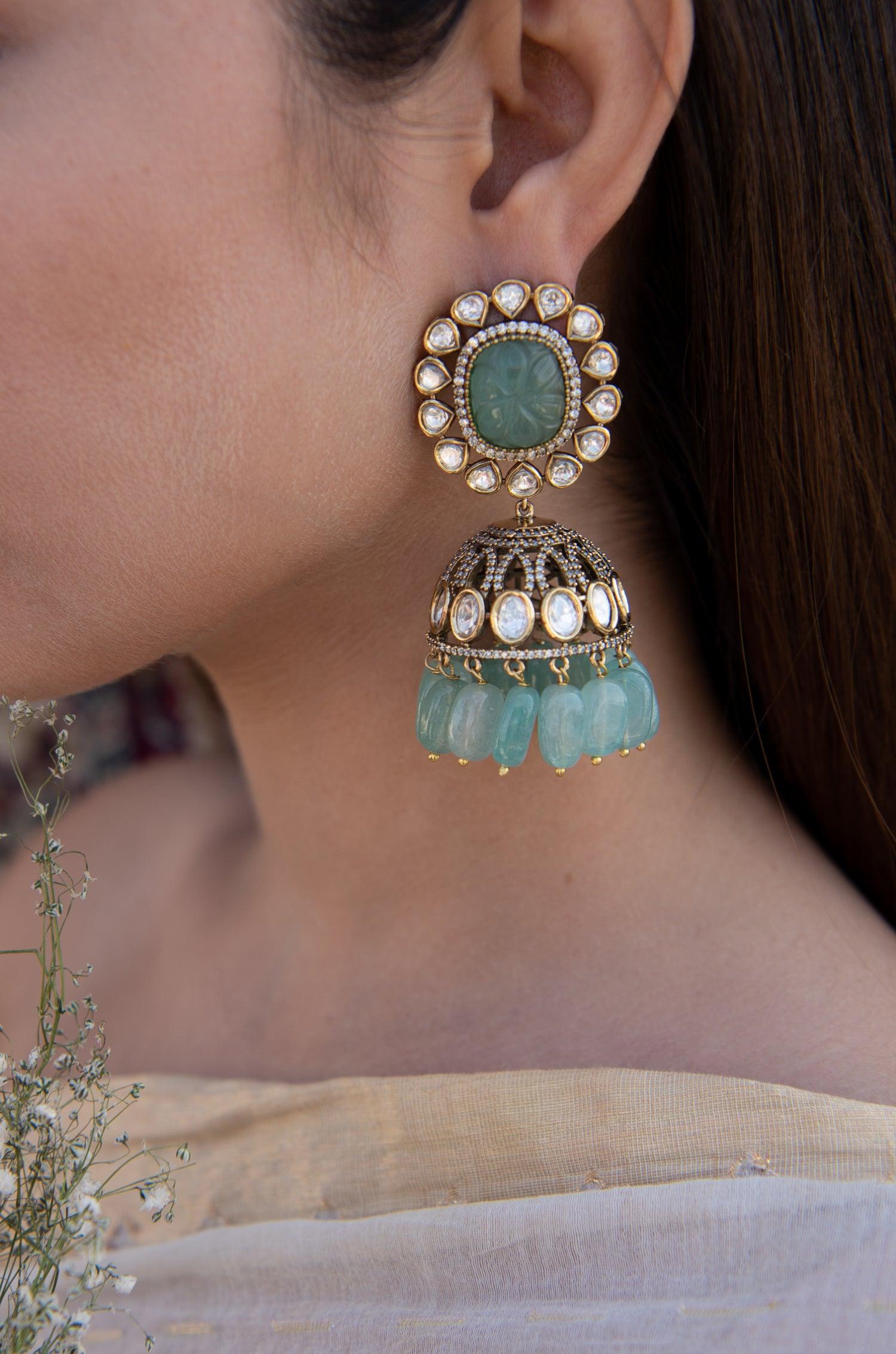Mint Splendor Jhumka Earrings - Dyulokha