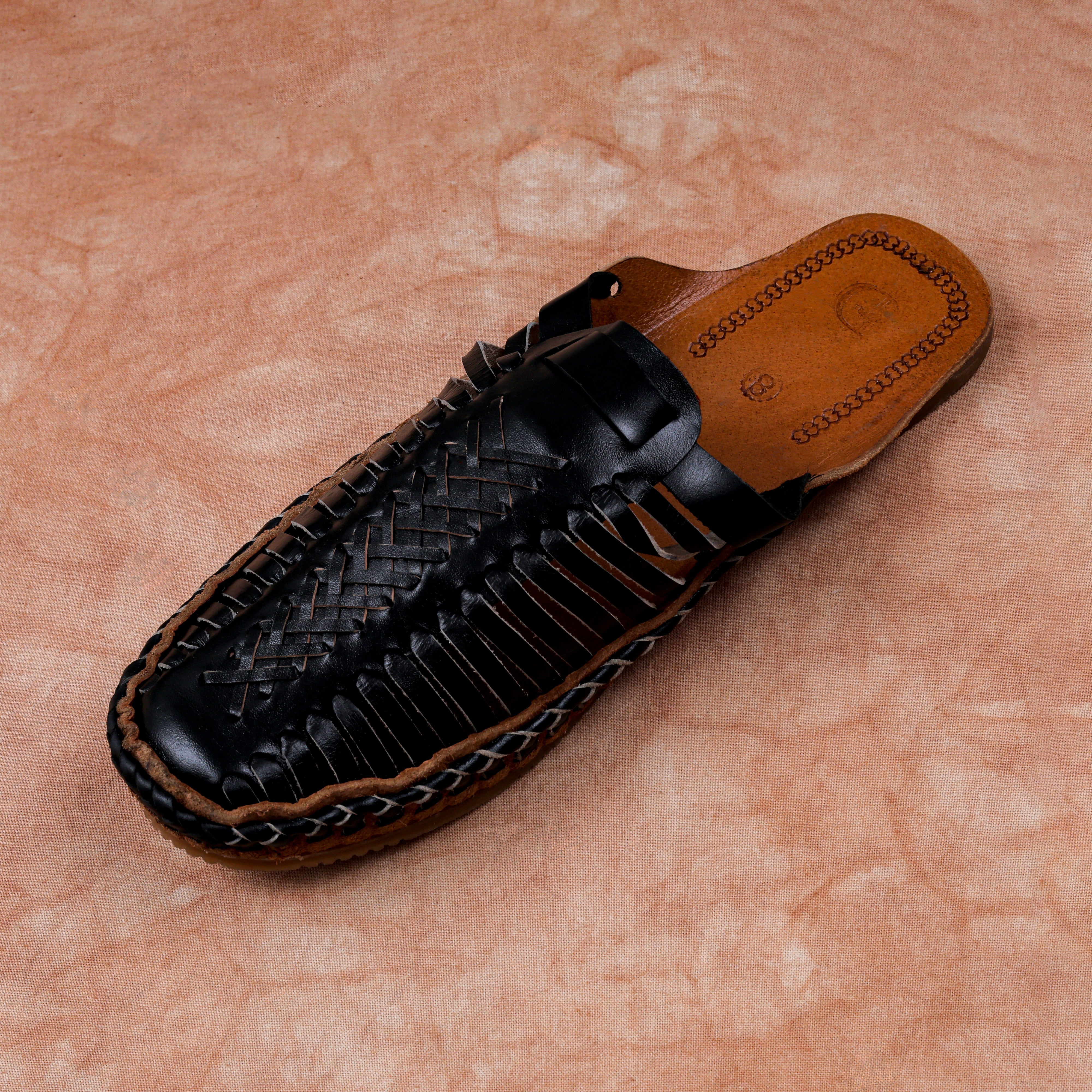 Black Handcrafted Leather Closed Toe Mules