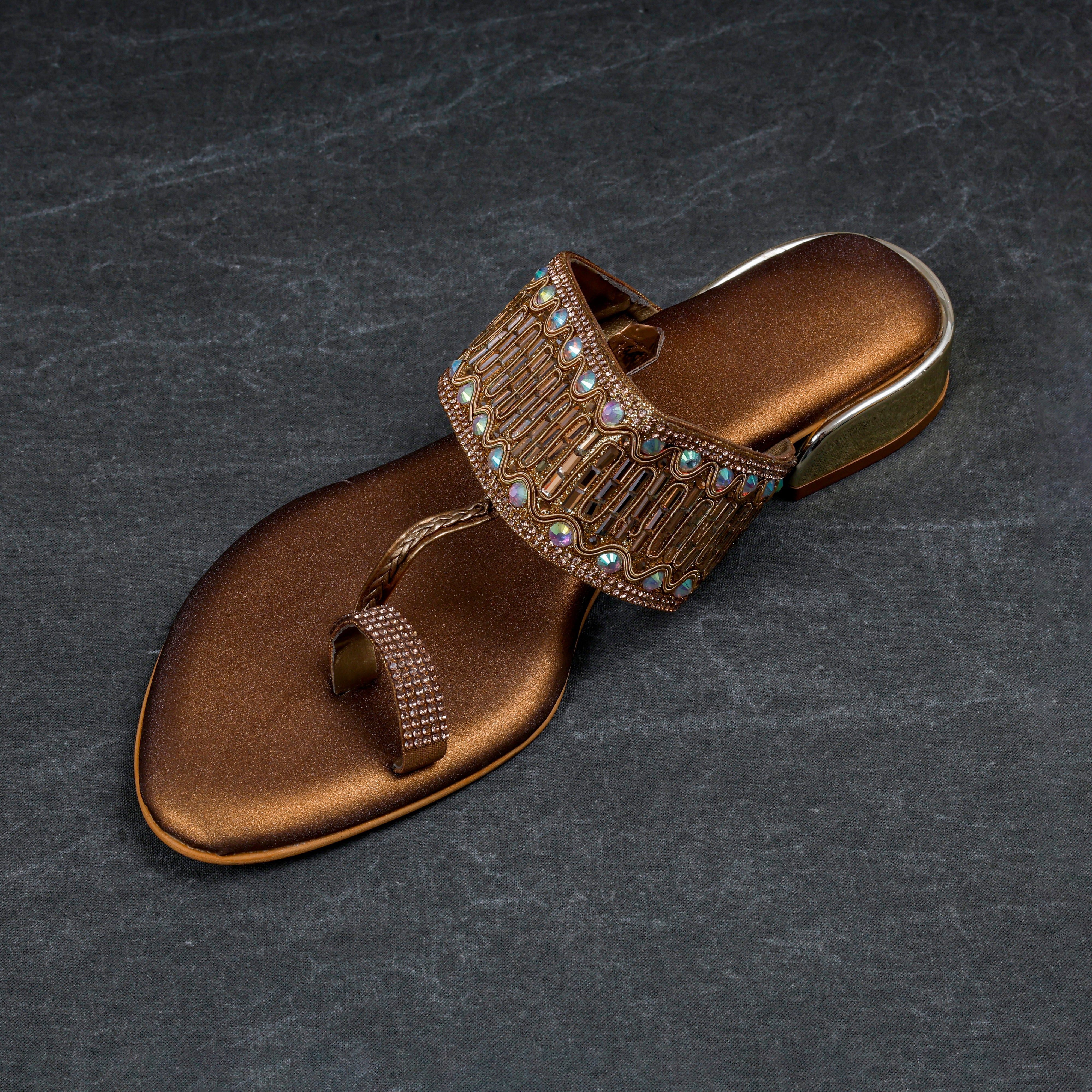 Gold Rexine Open Toe Ethnic Flats