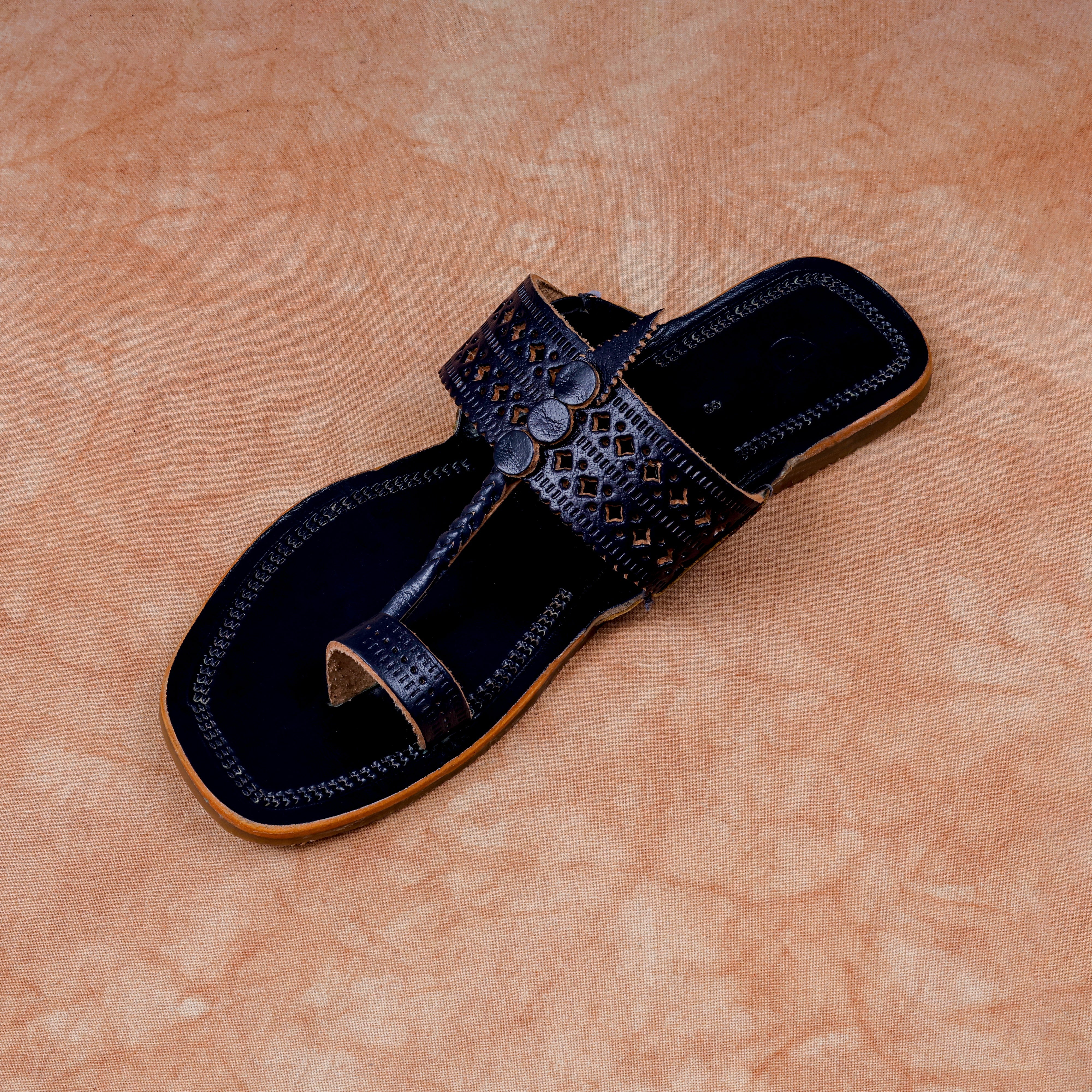 Navy Blue Open Toe Kolhapuri Sandals