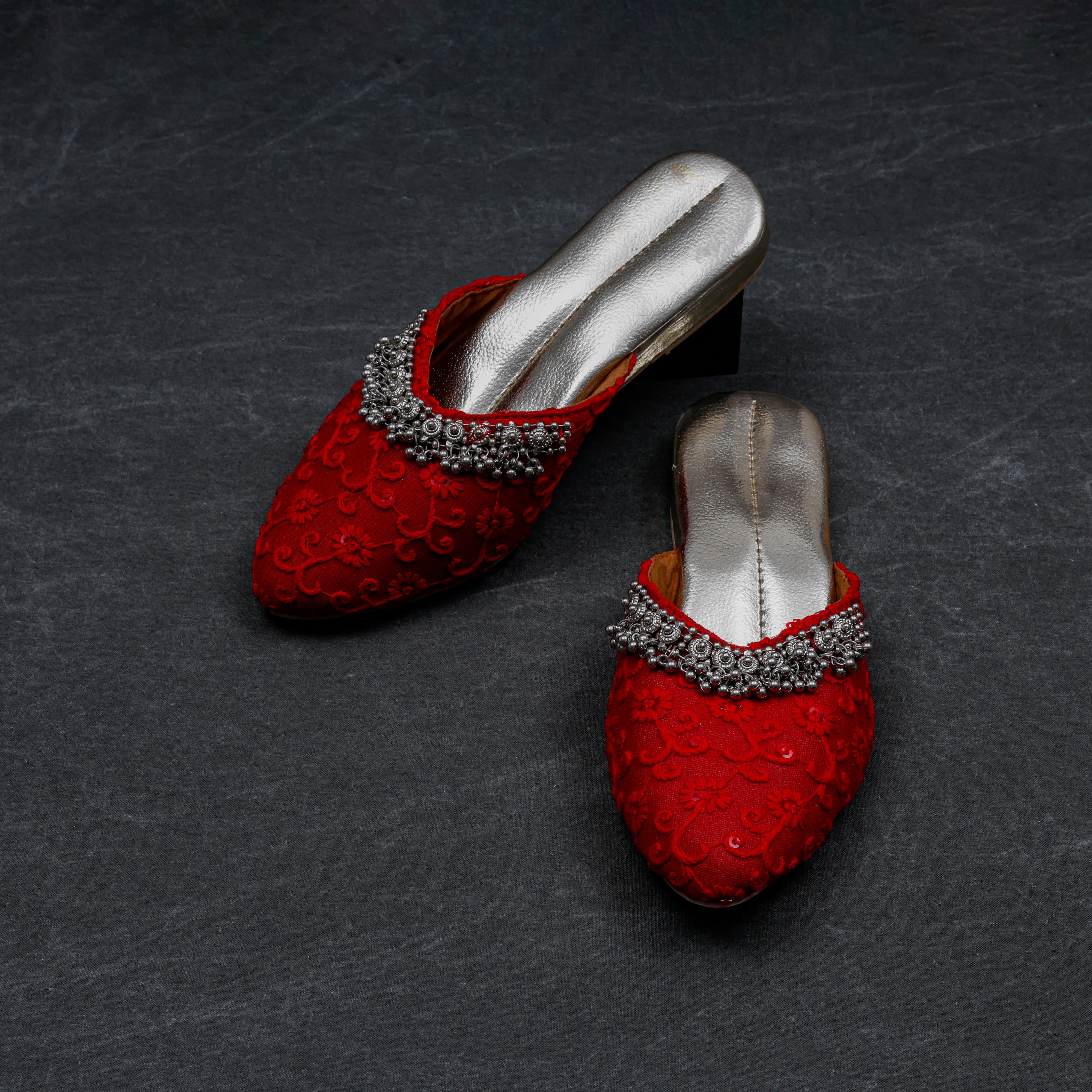 Red Two Tone Handcrafted Mules