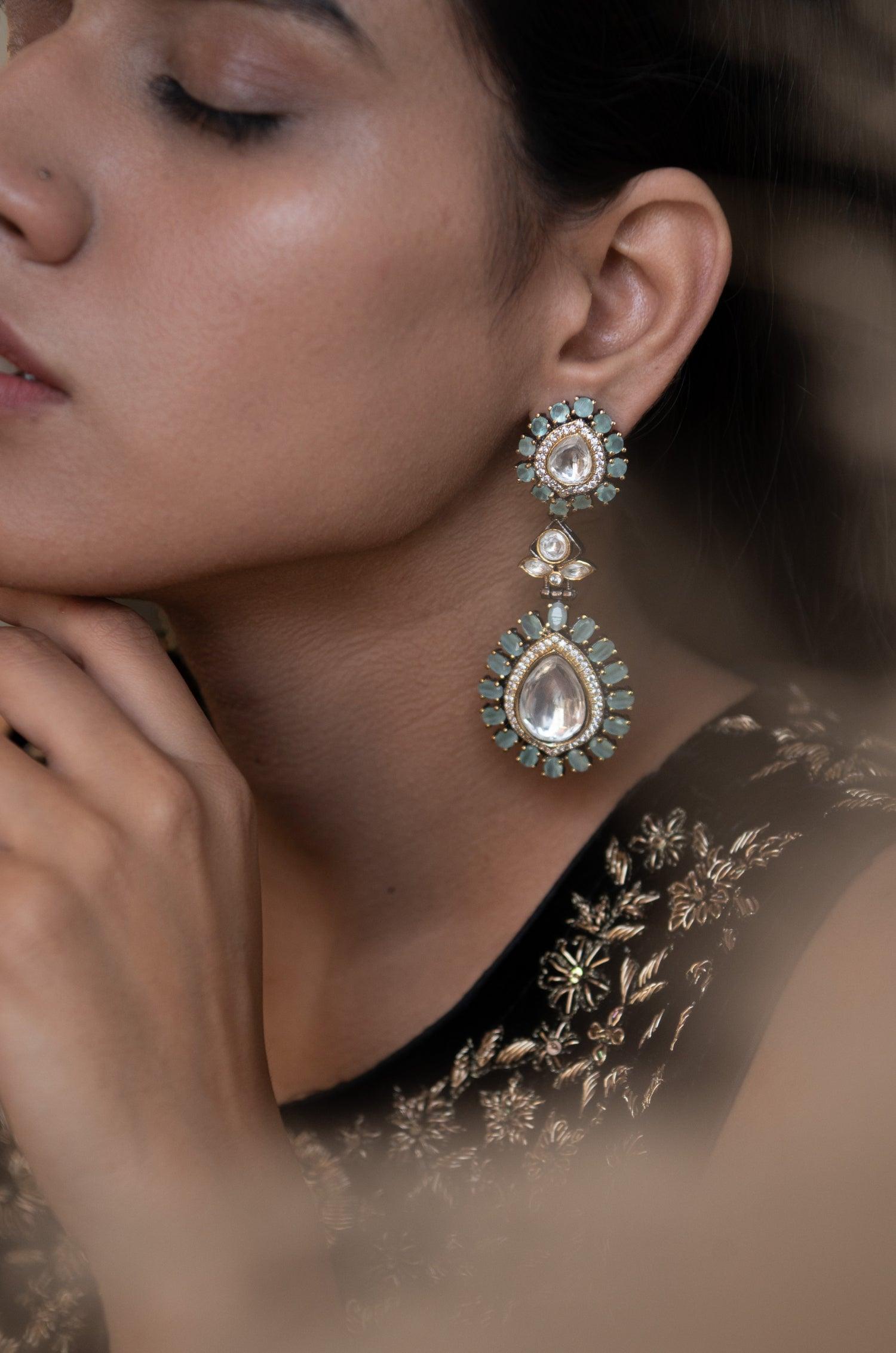 Turquoise Polki Sparkle Earrings - Dyulokha