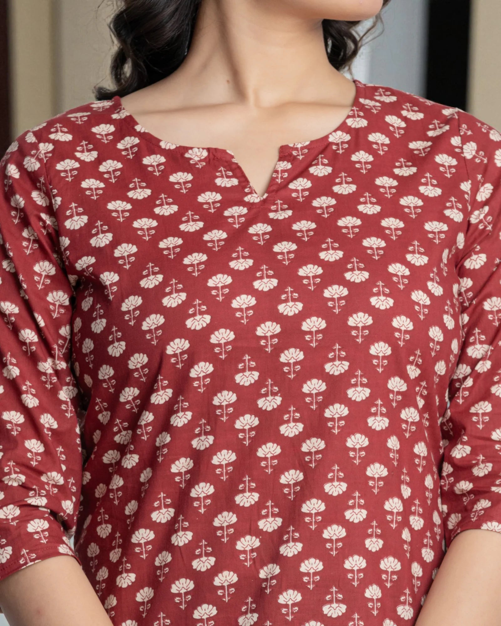 Maroon Floral Printed Kurta