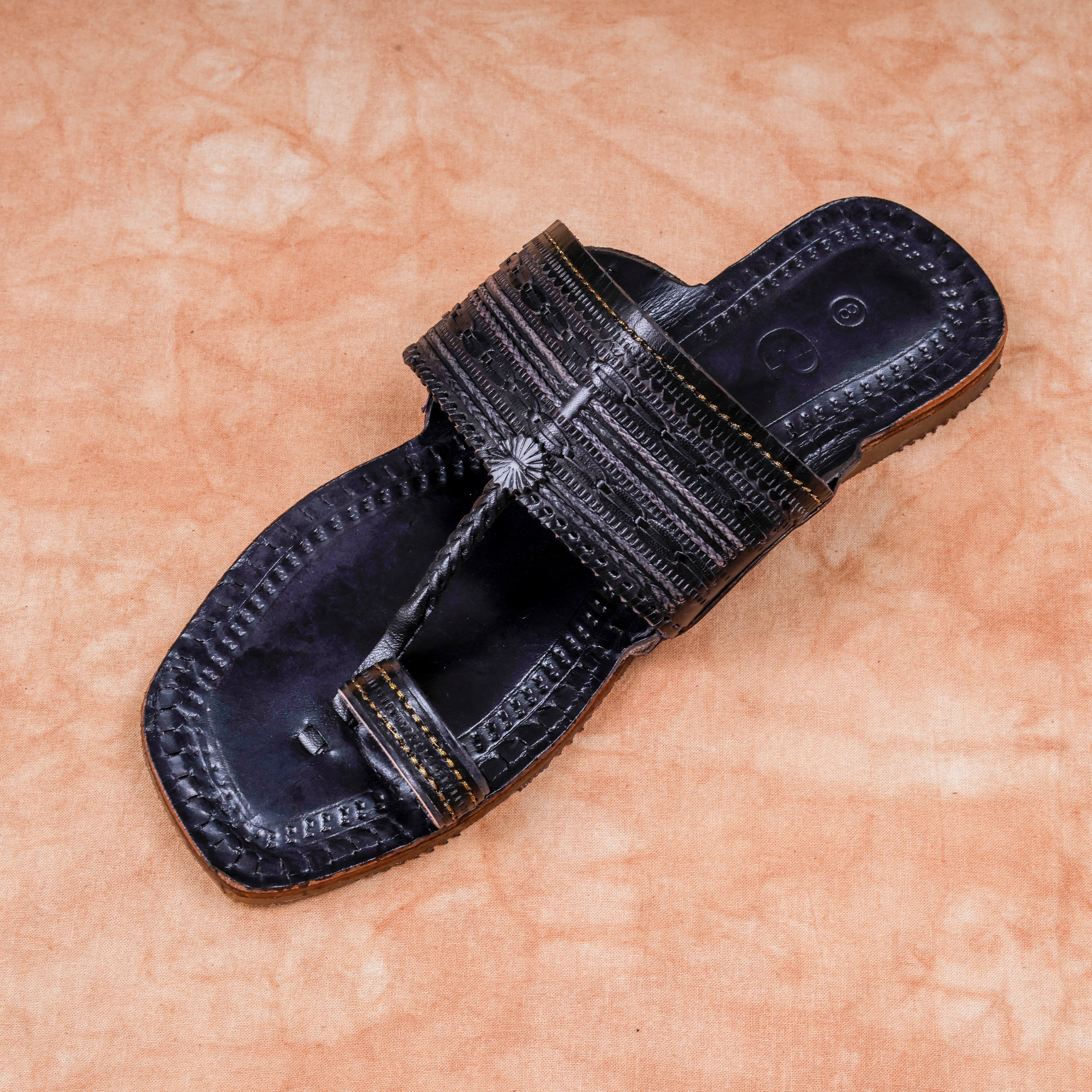 Handcrafted Black Patent Kolhapuri Sandals