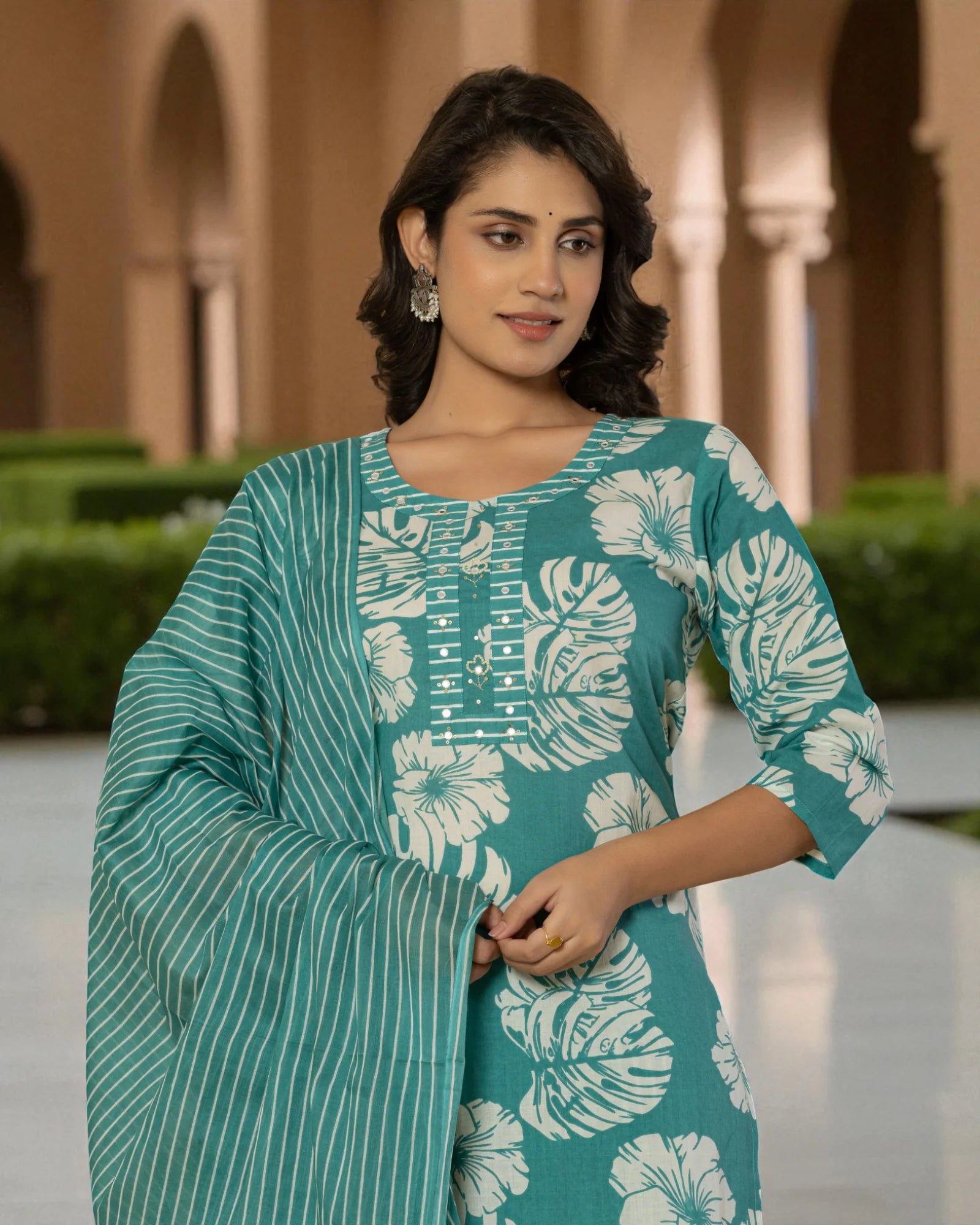 Floral Cotton Kurta Set With Dupatta