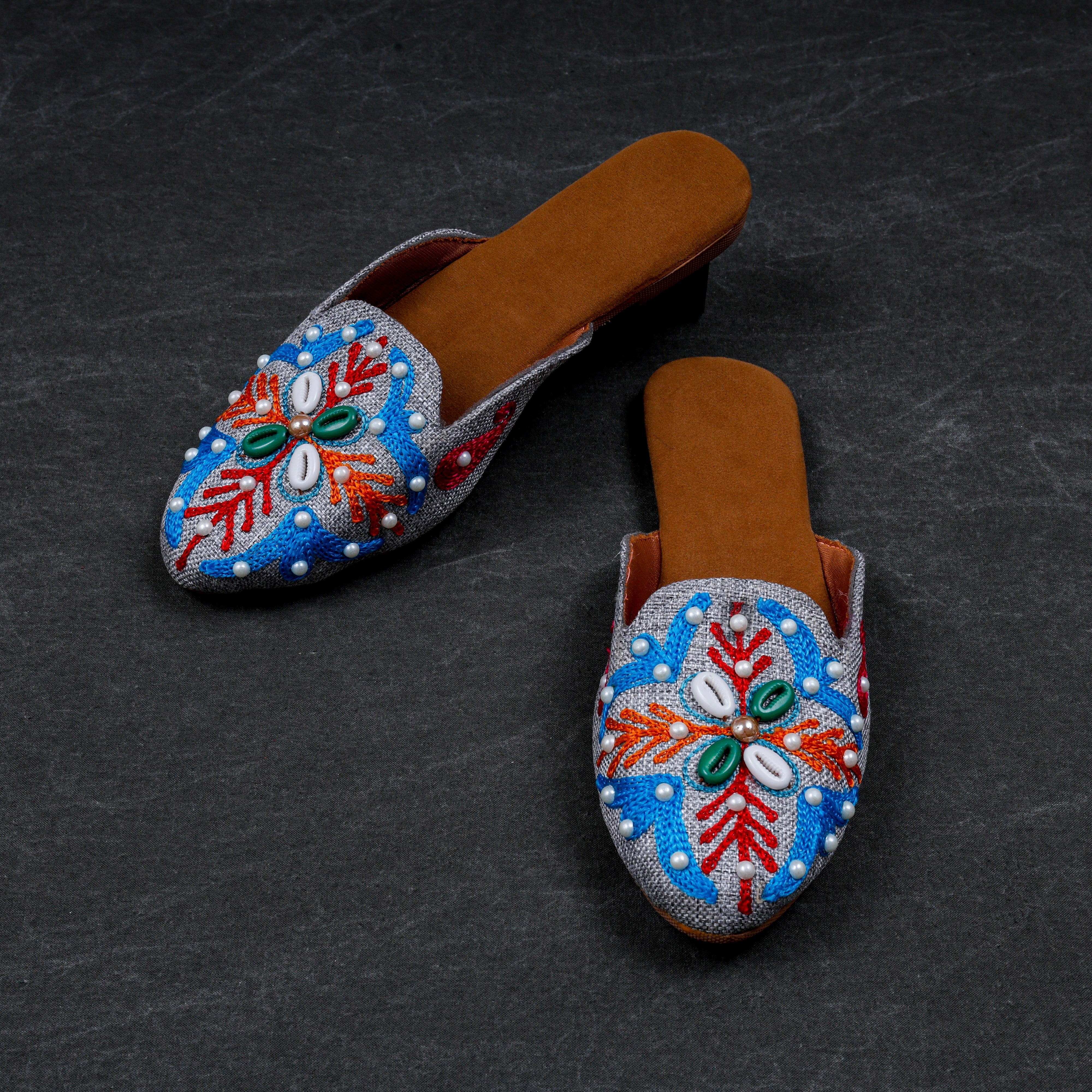 Multicolor Artisan Jute Flat Slip On Mules