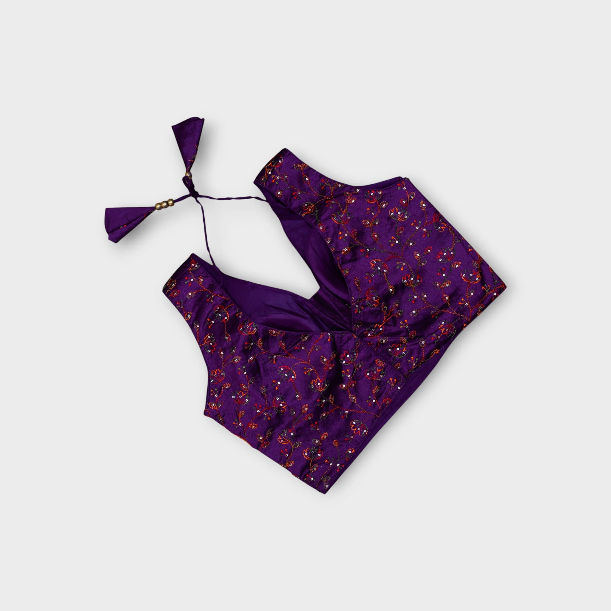 Silk V Neck Embroidered Readymade Blouse