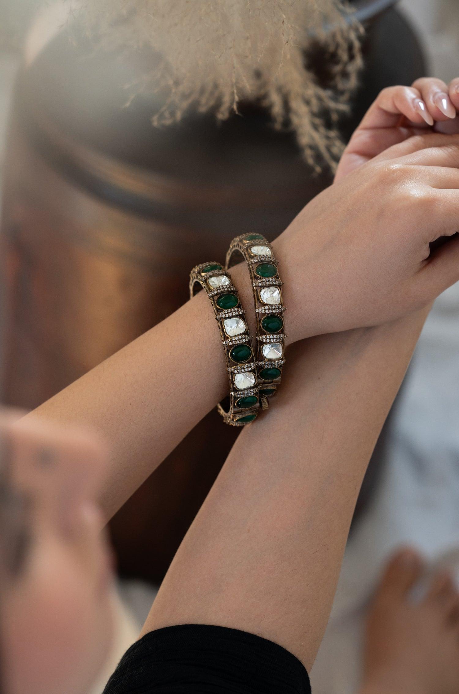Green Polki Splendor Bangles - Dyulokha