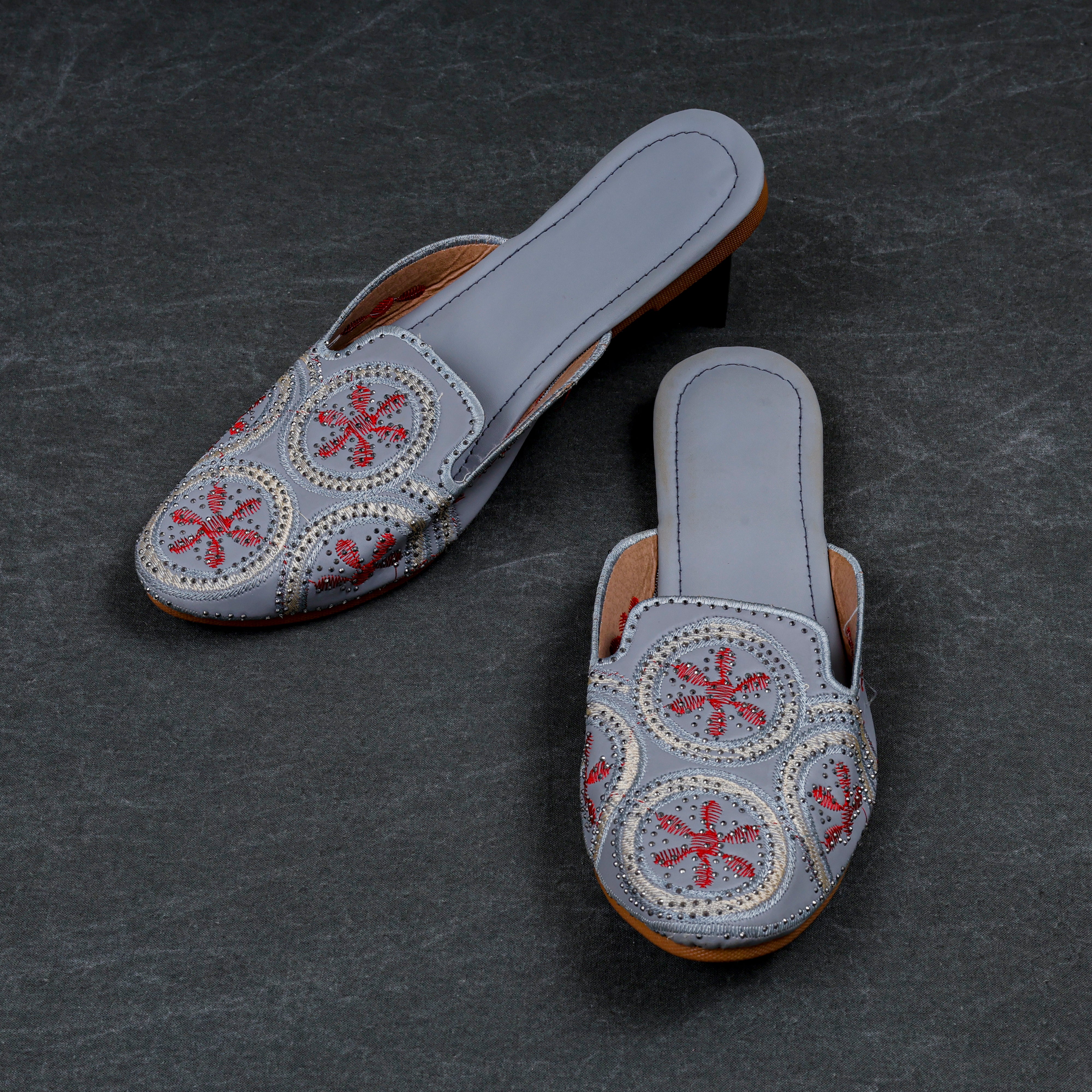Handcrafted Light Grey Almond Mules