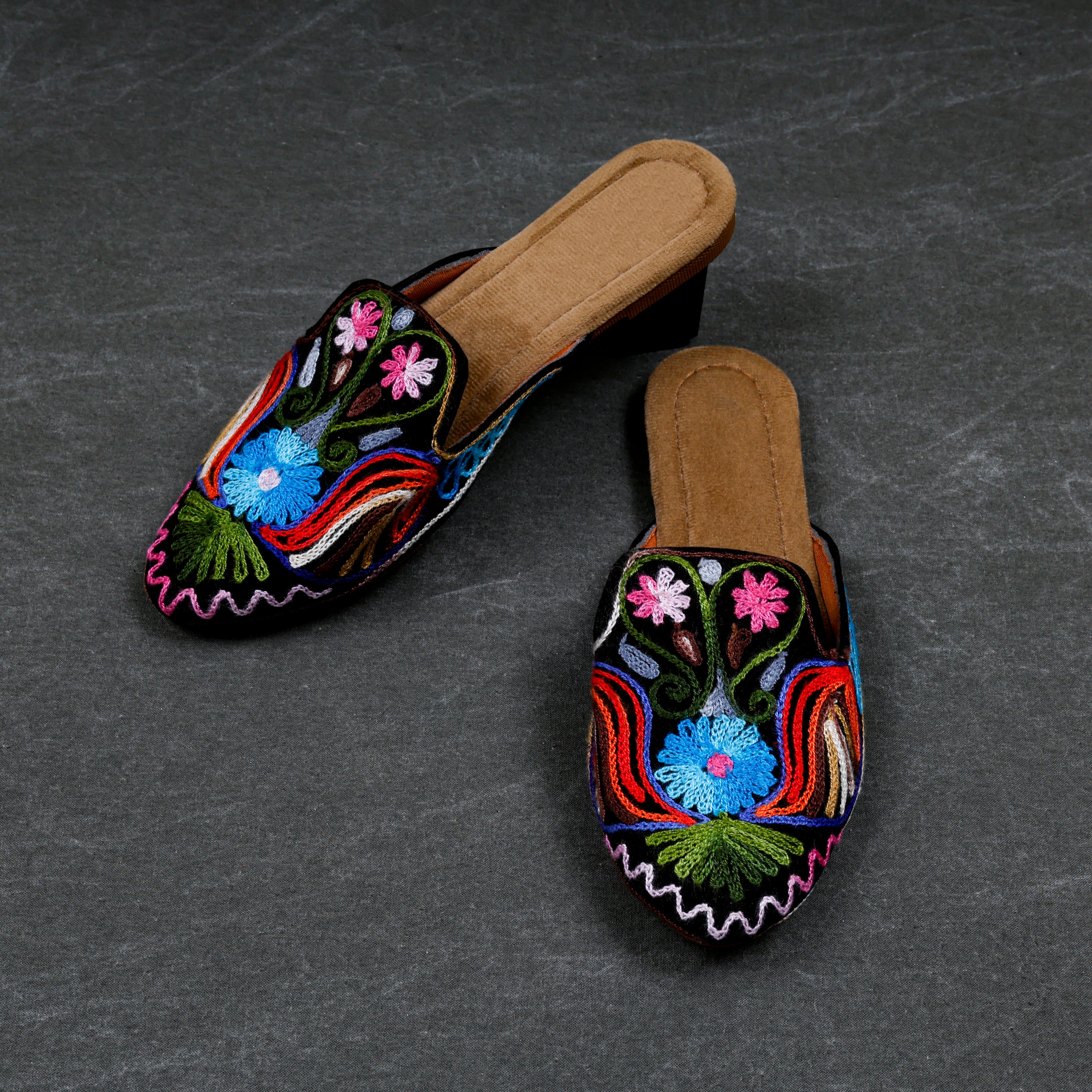 Velvet Multicolor Pointed Mules