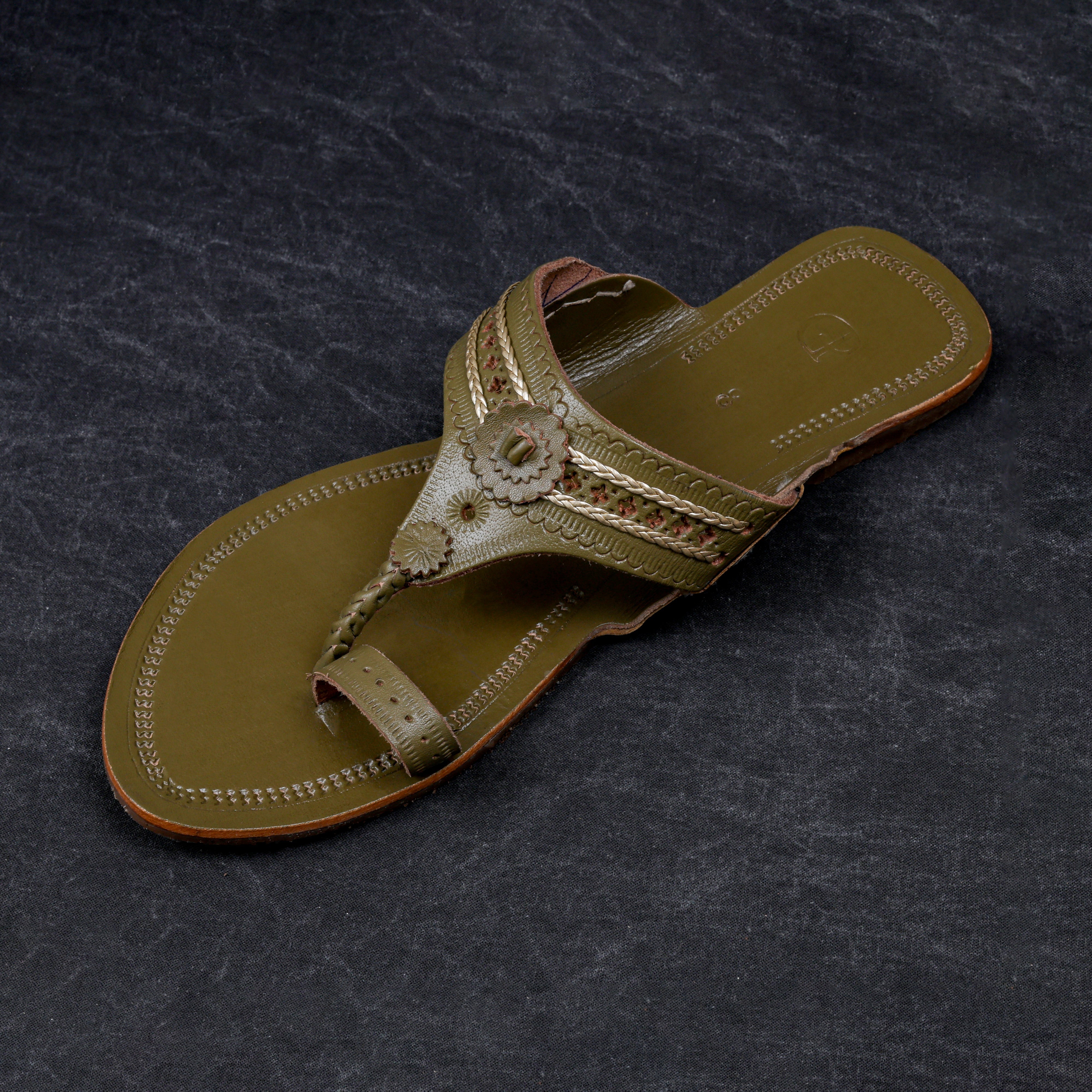 Olive Green Artisan Kolhapuri Sandals