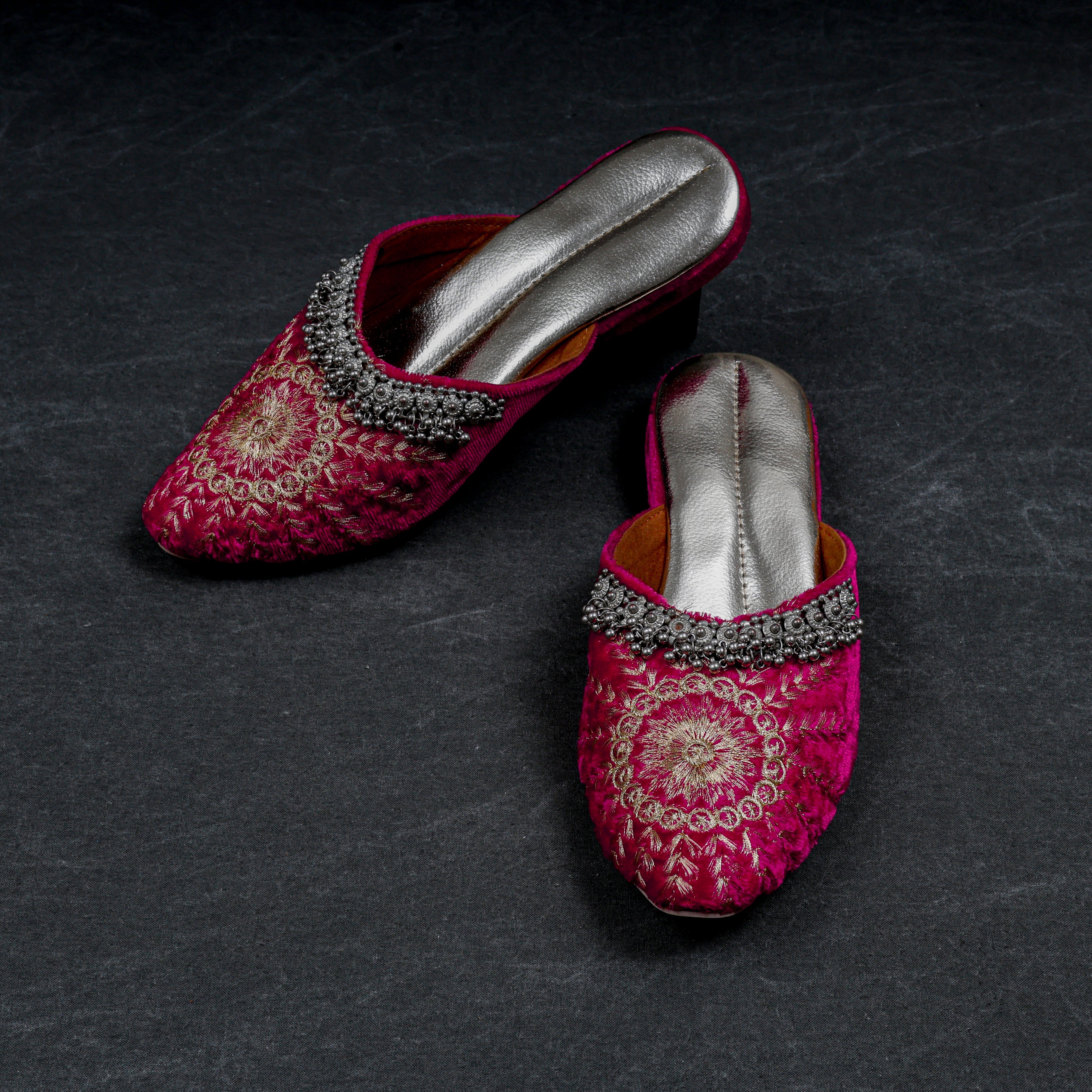 Rose Pink Velvet Two Tone Ethnic Mules