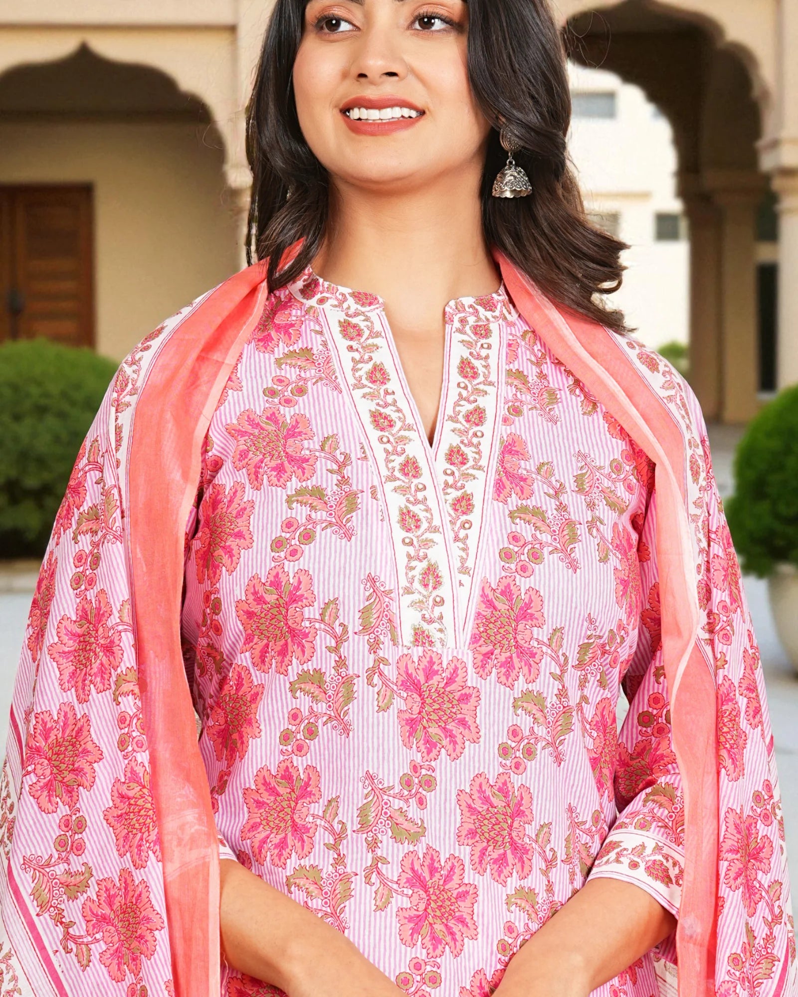 Floral Cotton Kurta Set With Elegant Embroidery