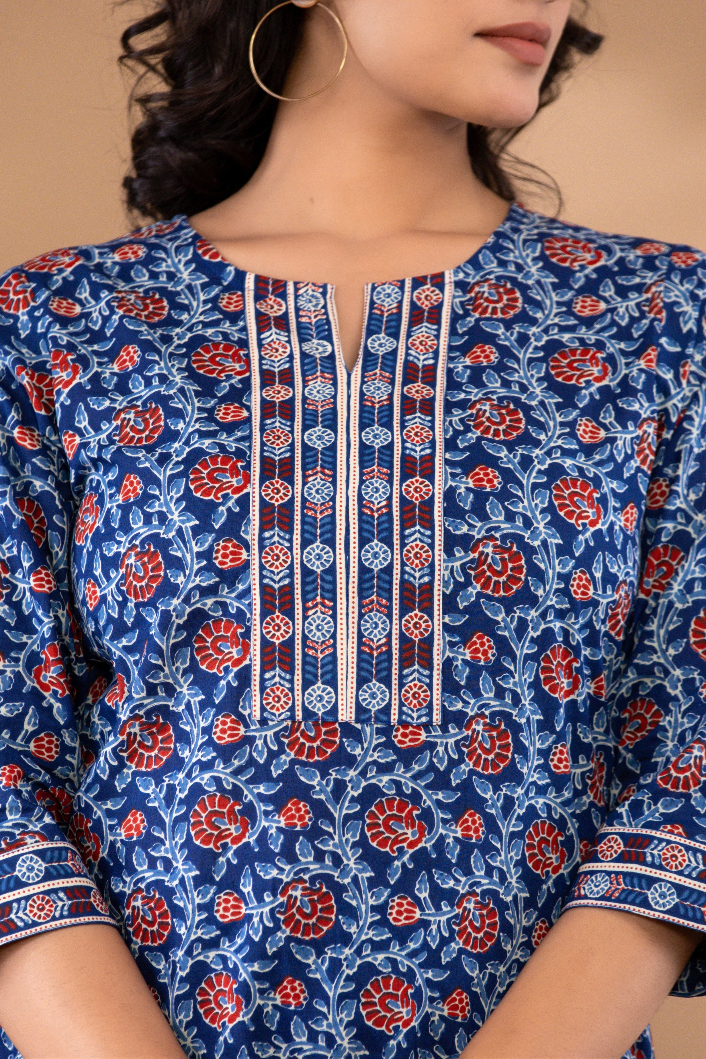 Royal Blue Floral Printed Kurta