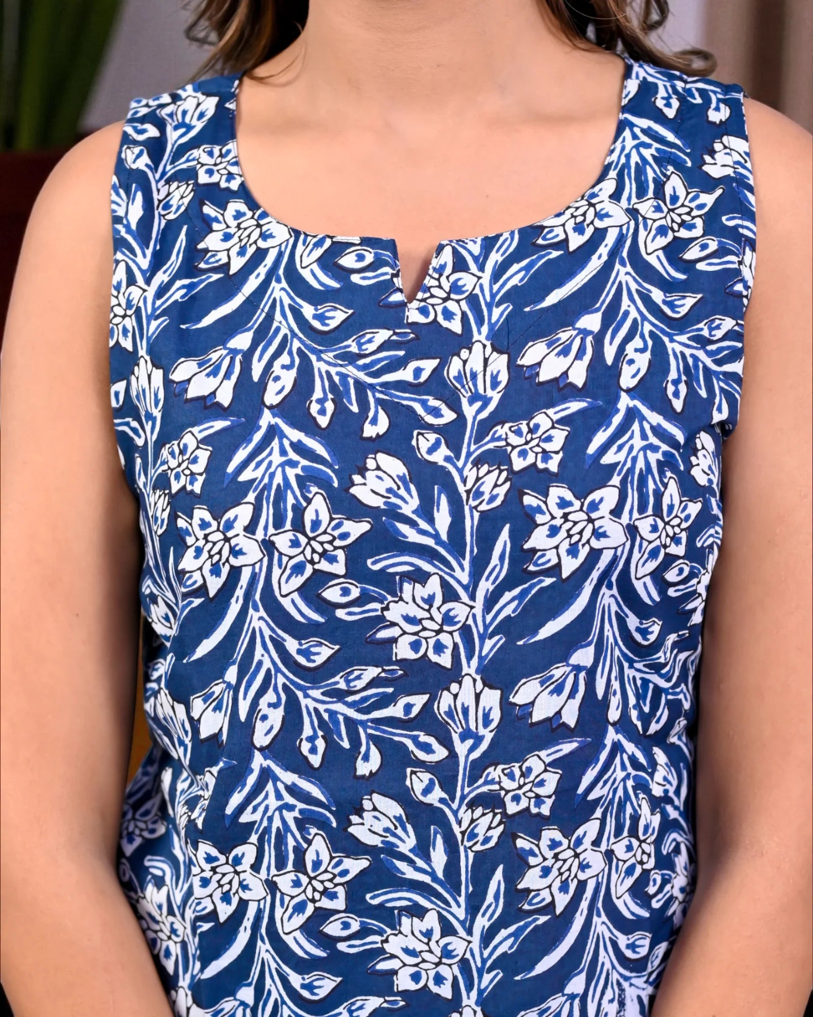 Navy Blue Floral Printed Cotton Night Suit