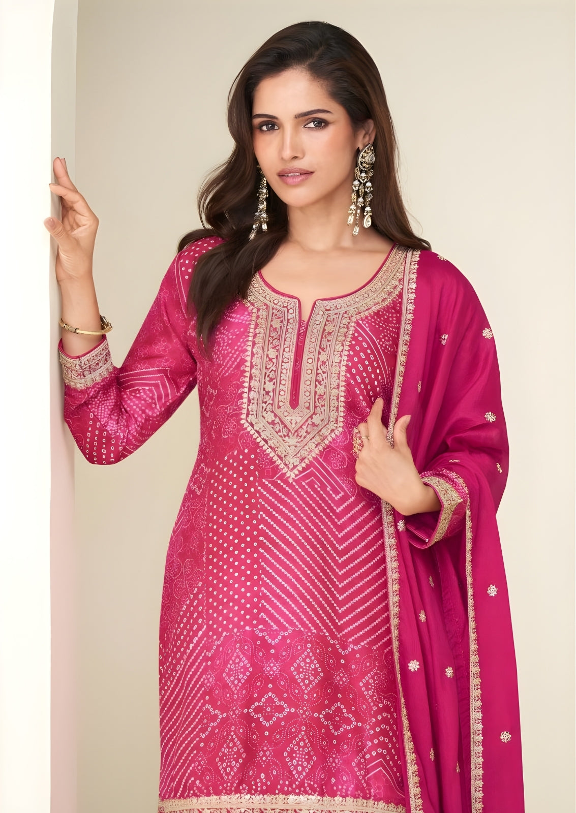 Crepe Silk Ensemble with Embroidered Dupatta