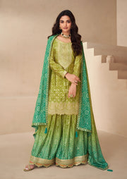 Mehendi Green Embroidered Sharara Set