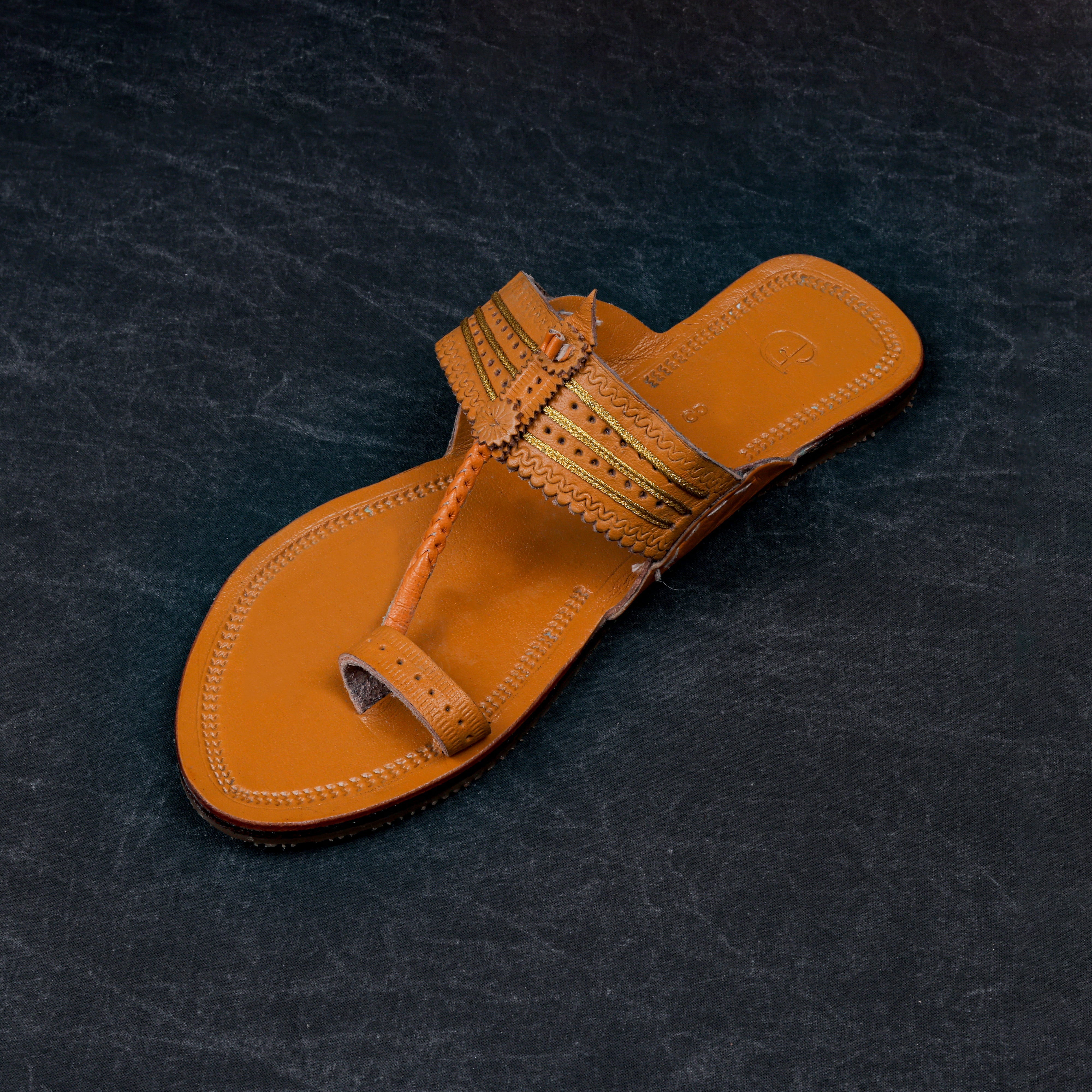 Brown Premium Leather Open Toe Ethnic Flats