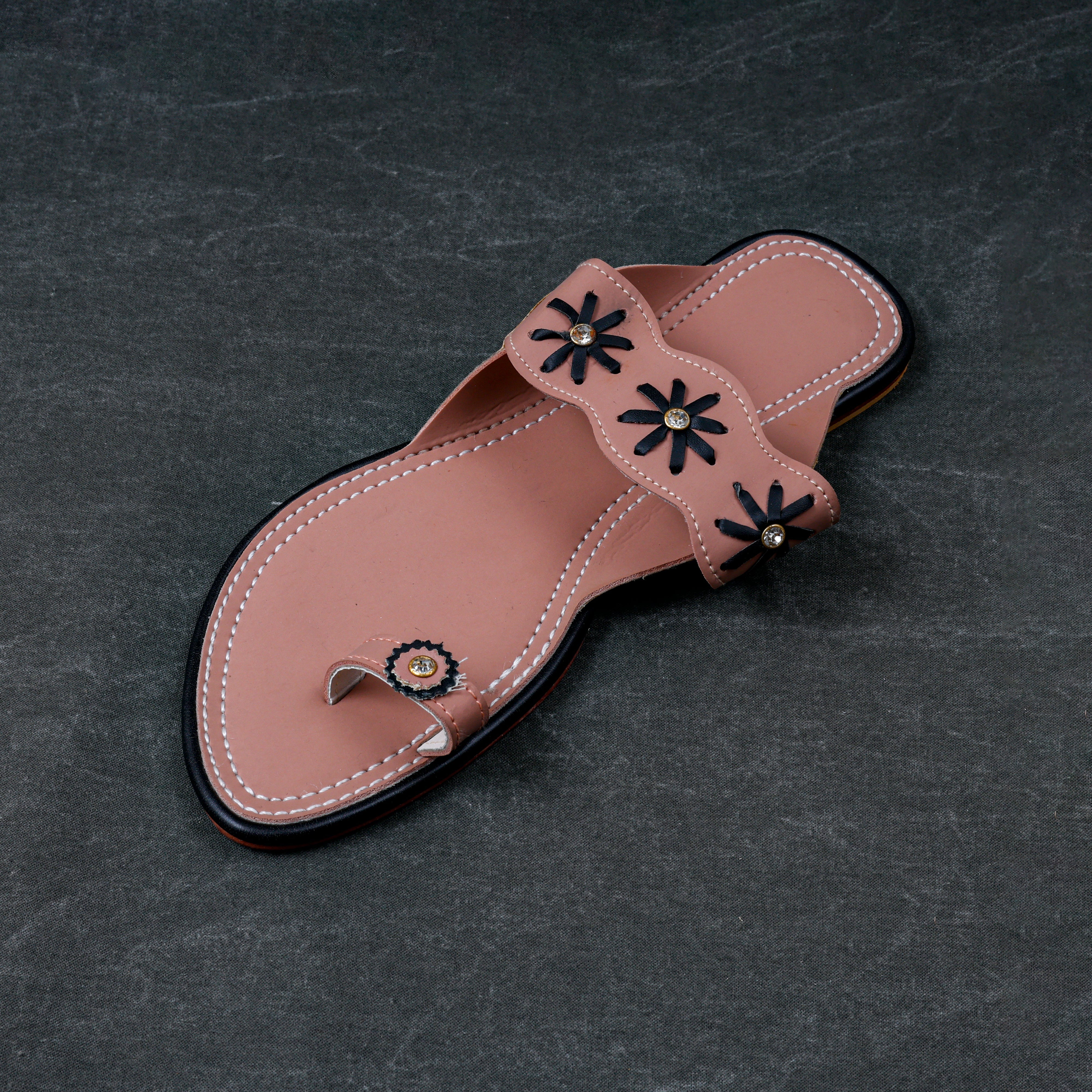 Peach Rexine Open Toe Ethnic Flats