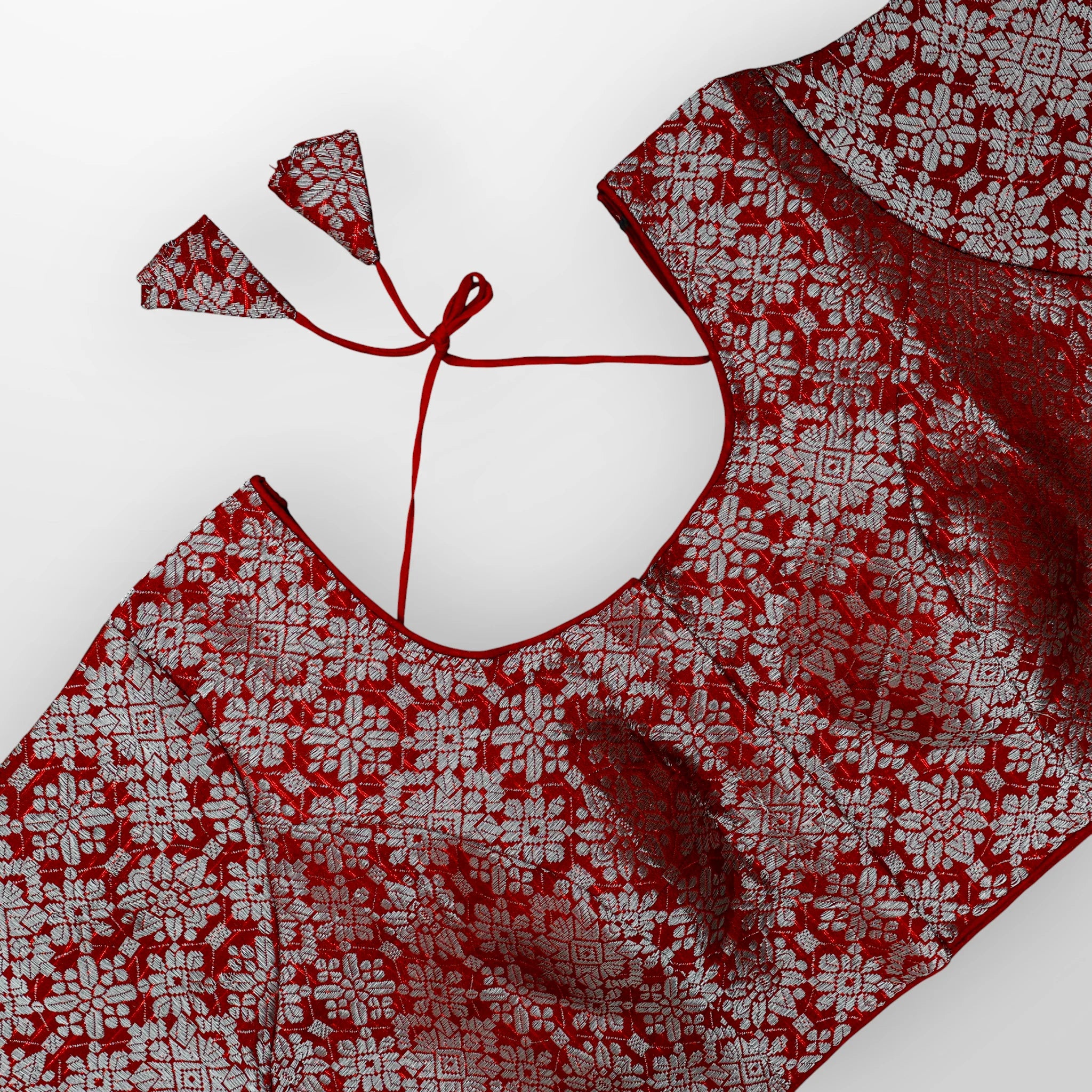 Silver Brocade Silk Jacquard Readymade Blouse