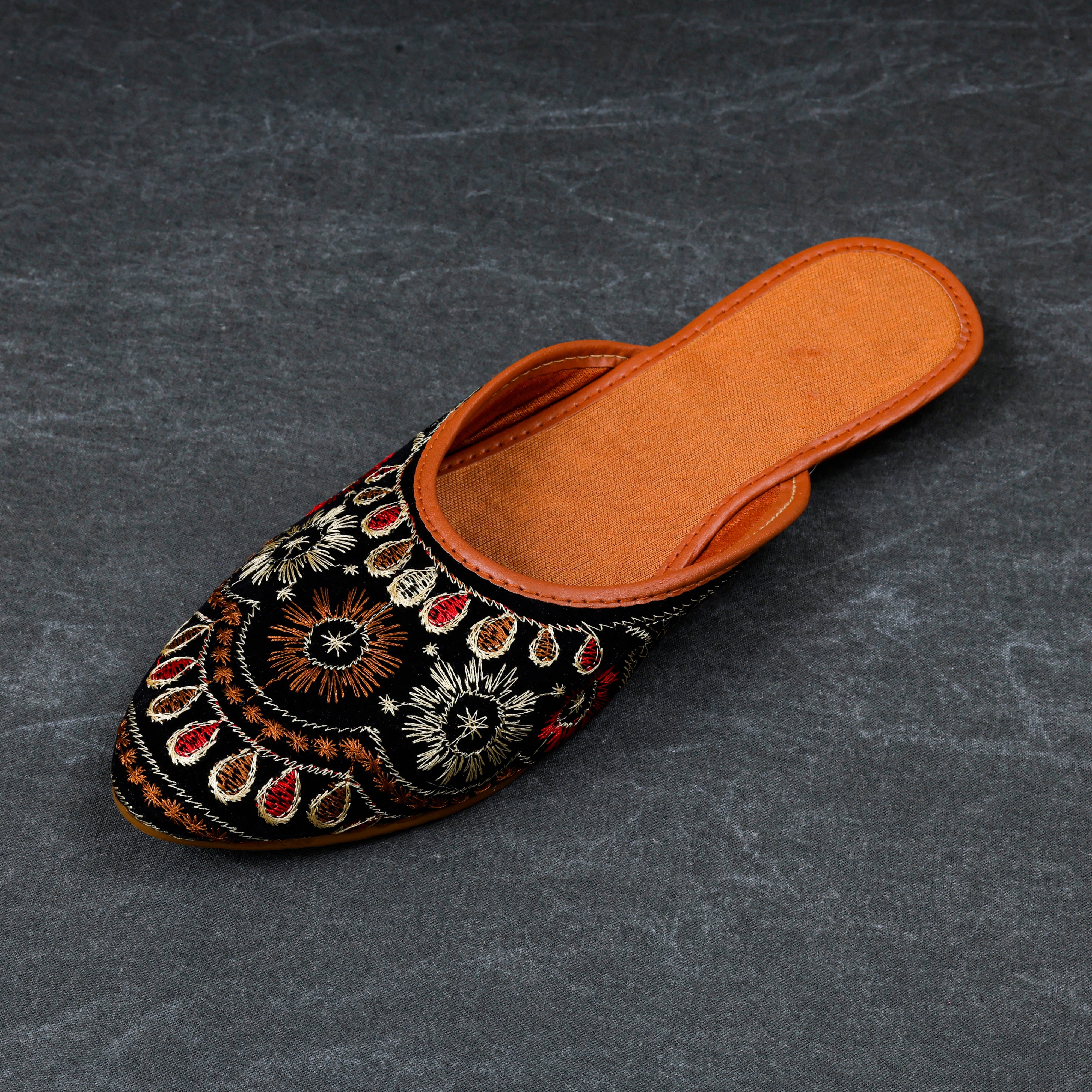 Black Velvet Slip On Mules