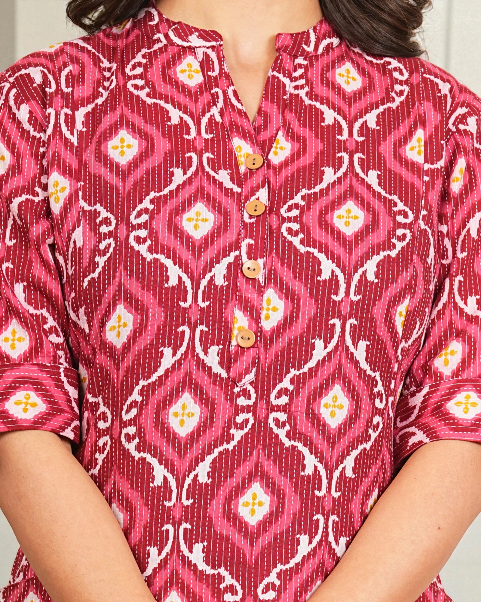 Maroon Cotton Geometric Floral Kurta