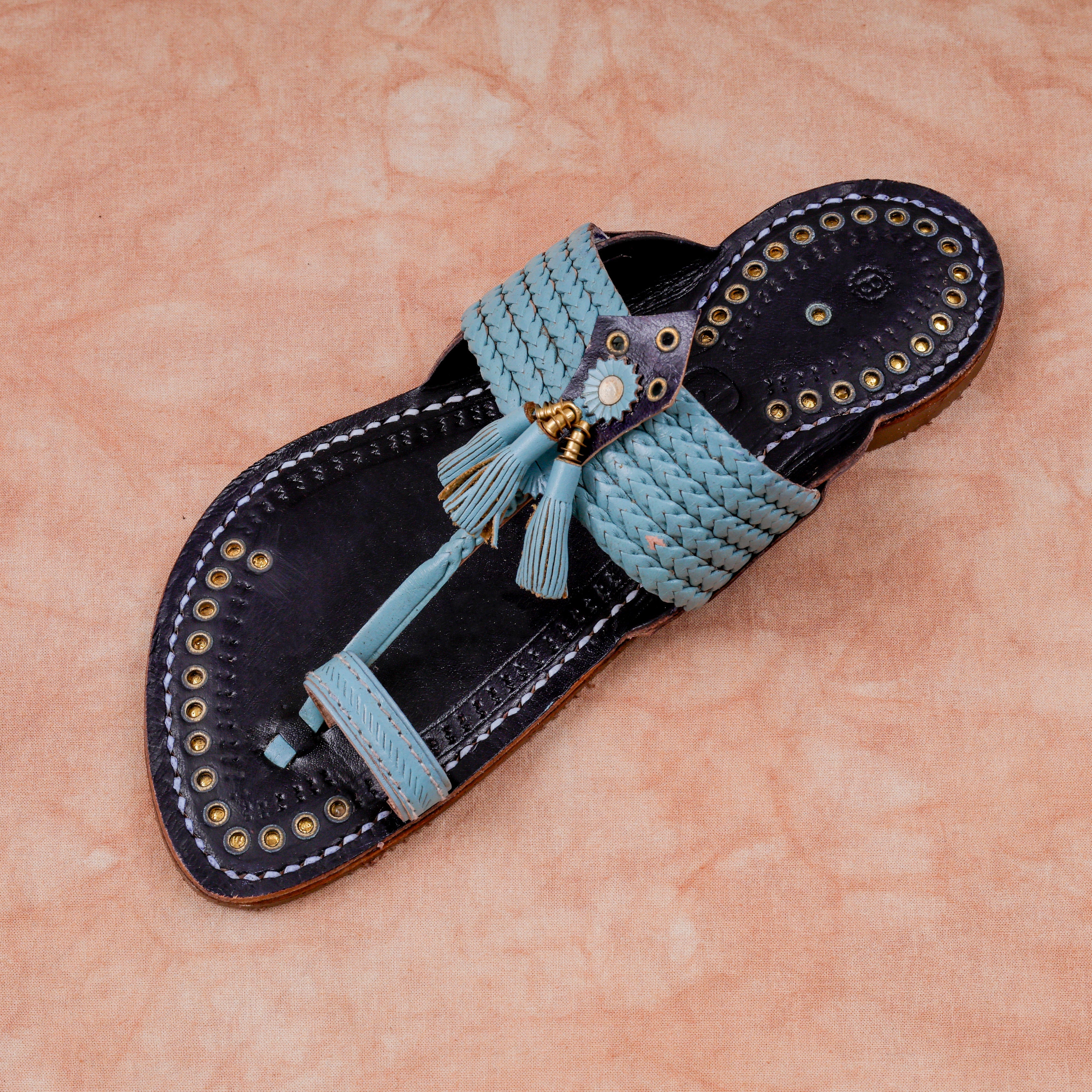 Handcrafted Sky Blue Two Tone Kolhapuri Sandals