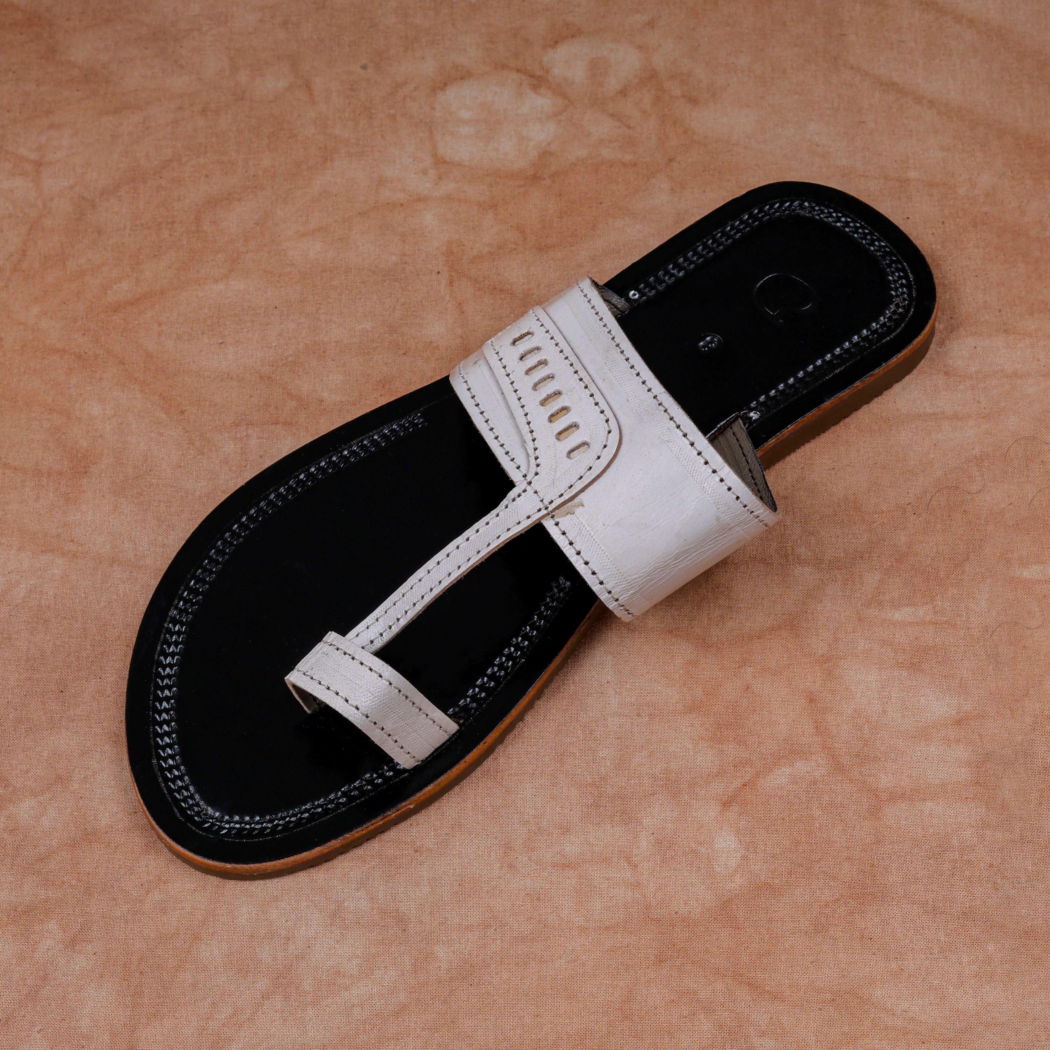 Black Two Tone Leather Kolhapuri Sandals