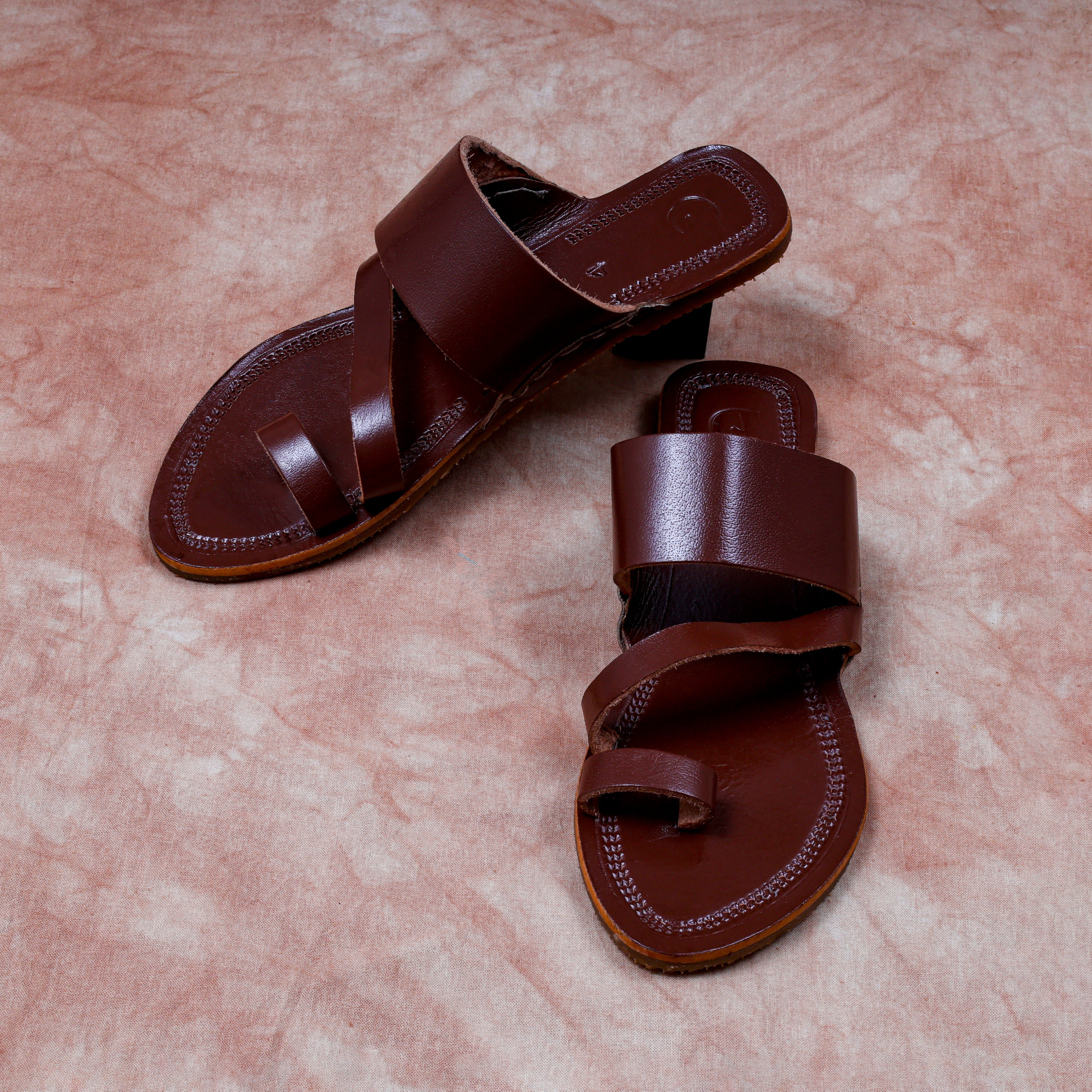 Brown Soft Leather Open Toe Flats